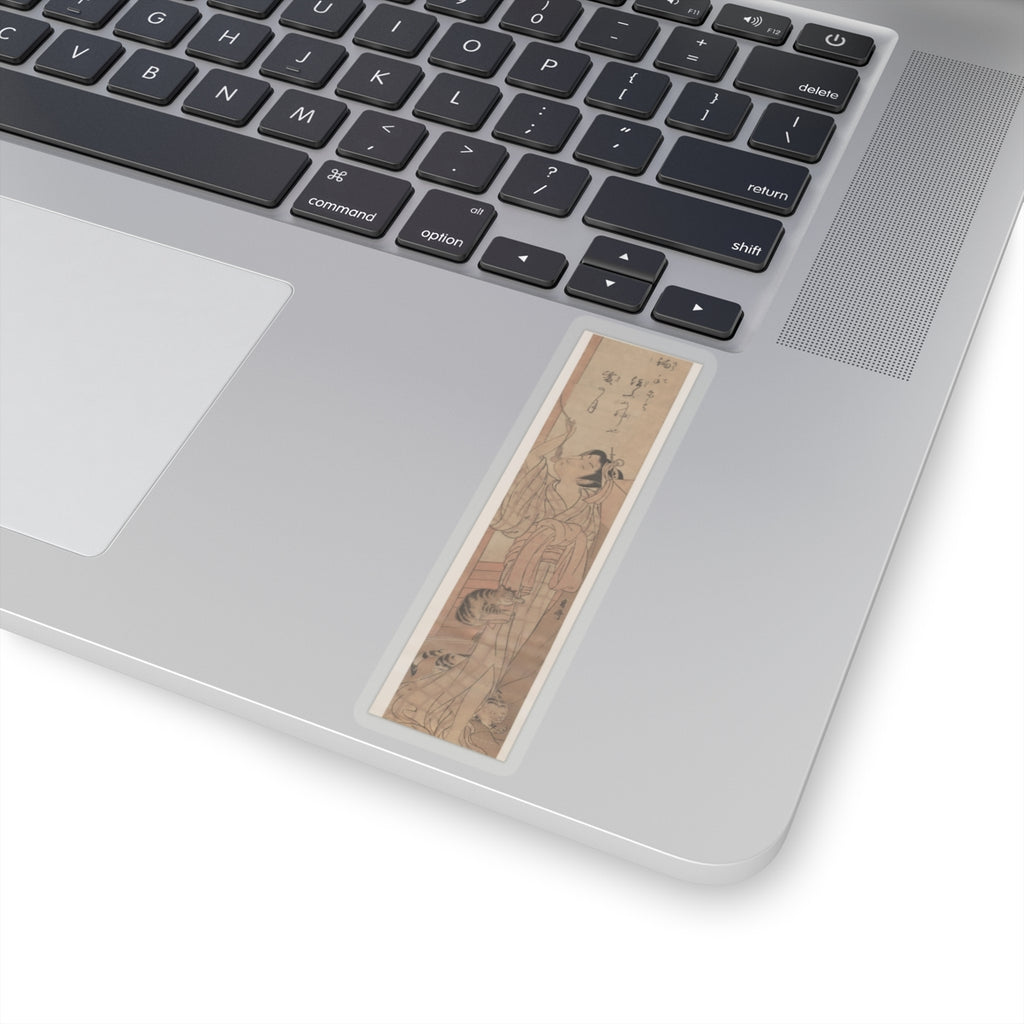 Ecommerce Main — Young Lady Toying With The Tassel Of Her Bed–Net While A Cat Plays At Her Feet — Kiss-Cut Sticker