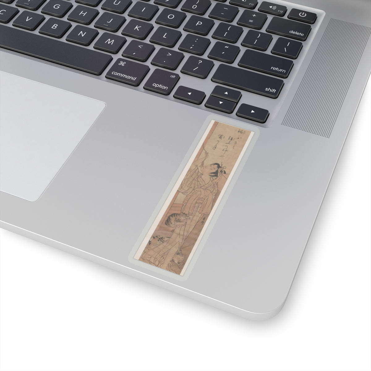 Ecommerce Main — Young Lady Toying With The Tassel Of Her Bed–Net While A Cat Plays At Her Feet — Kiss-Cut Sticker