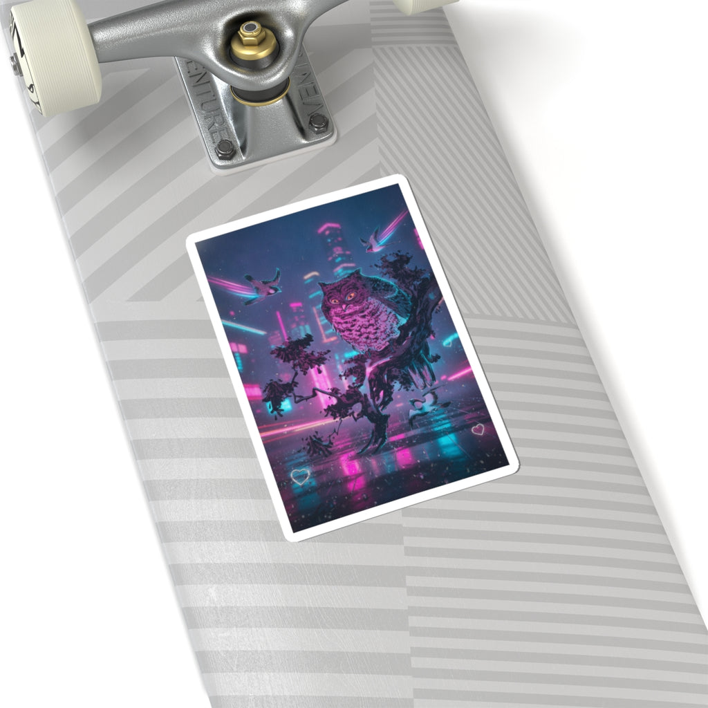 Neon Noir — Owl And Two Swallows — Kiss-Cut Sticker
