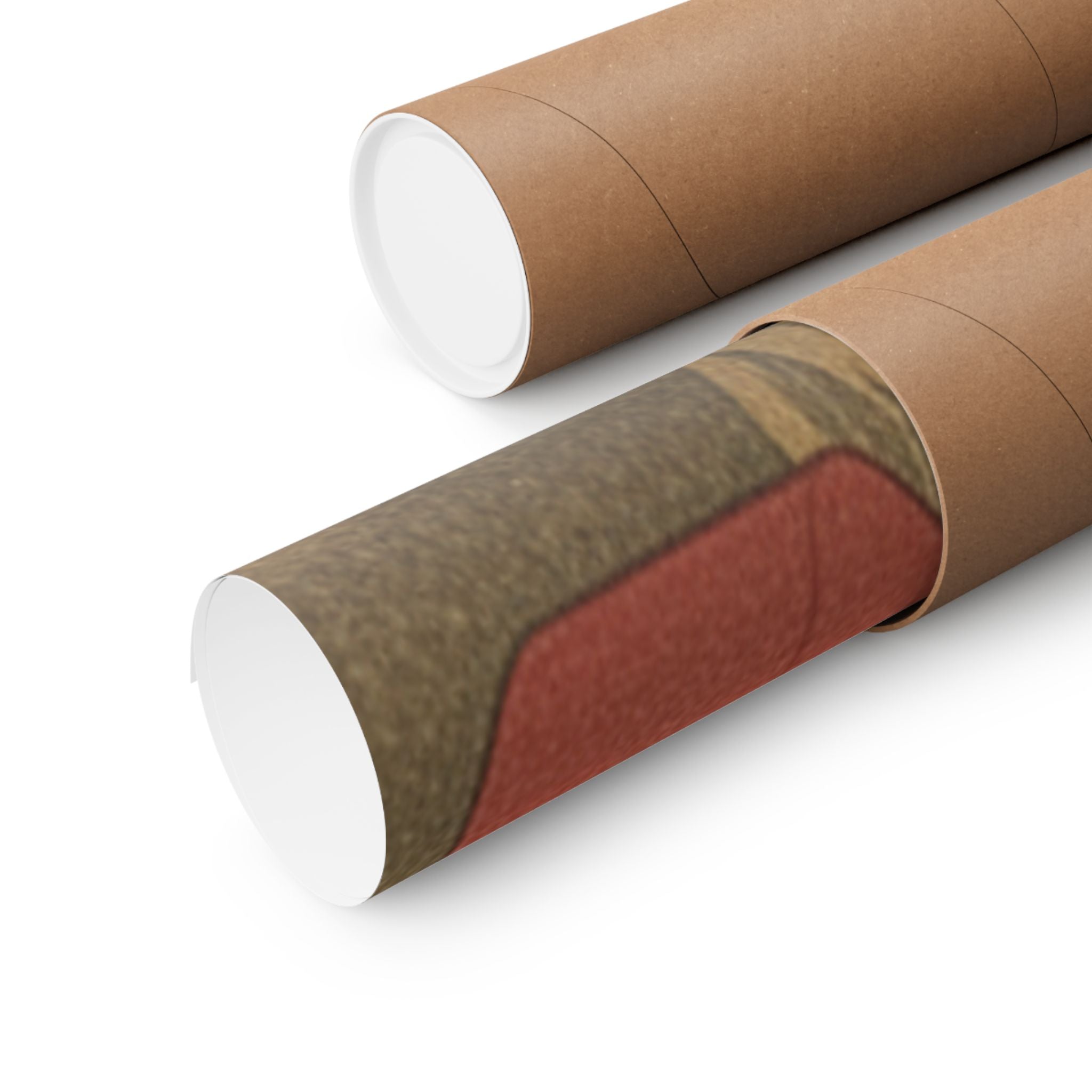 Scenic Nature — Painting Of Peacocks, Pines, A Waterfall, And A Roll Of Red Fabric — Matte Poster