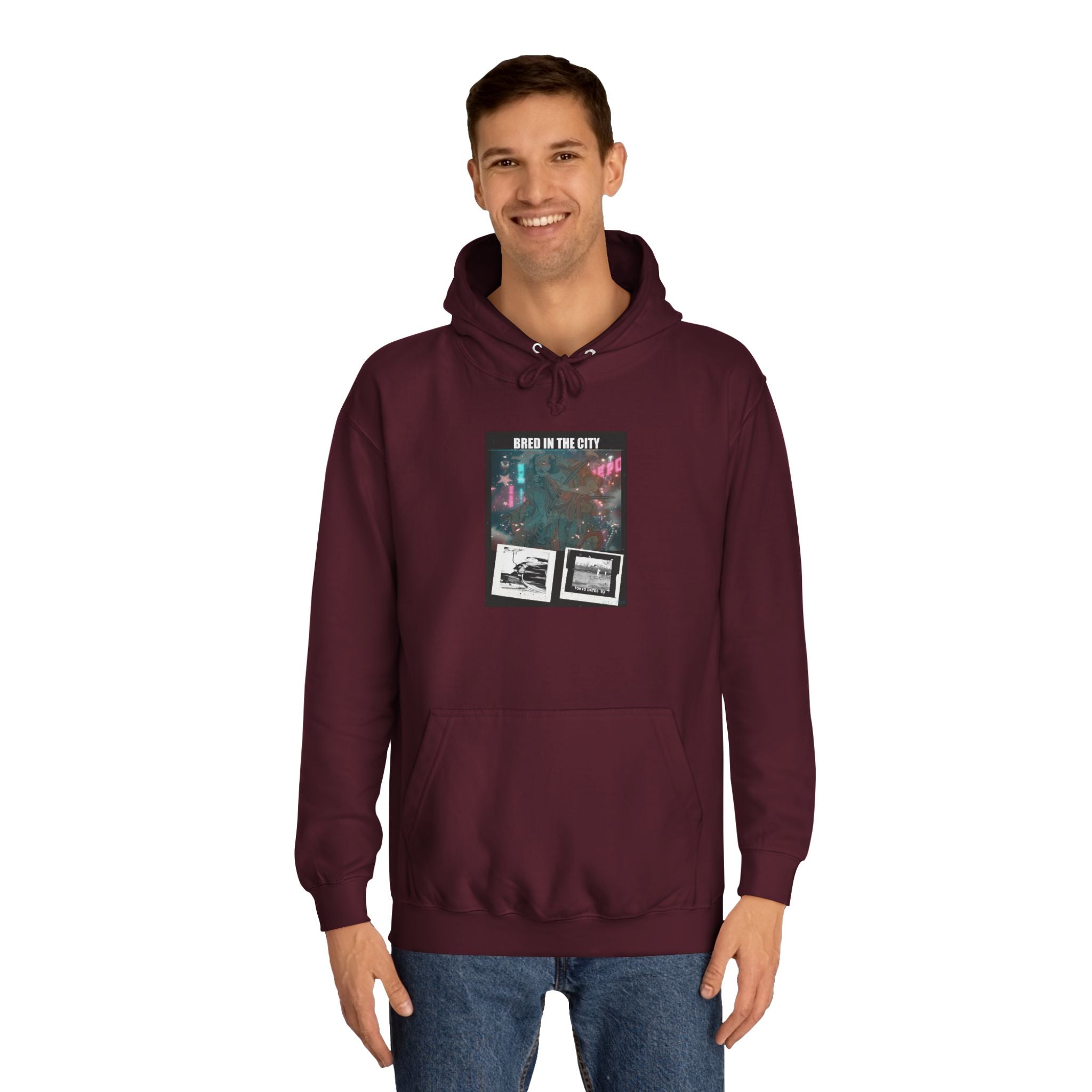 Bred In The City Neon Car Polaroid Collage Hoodie
