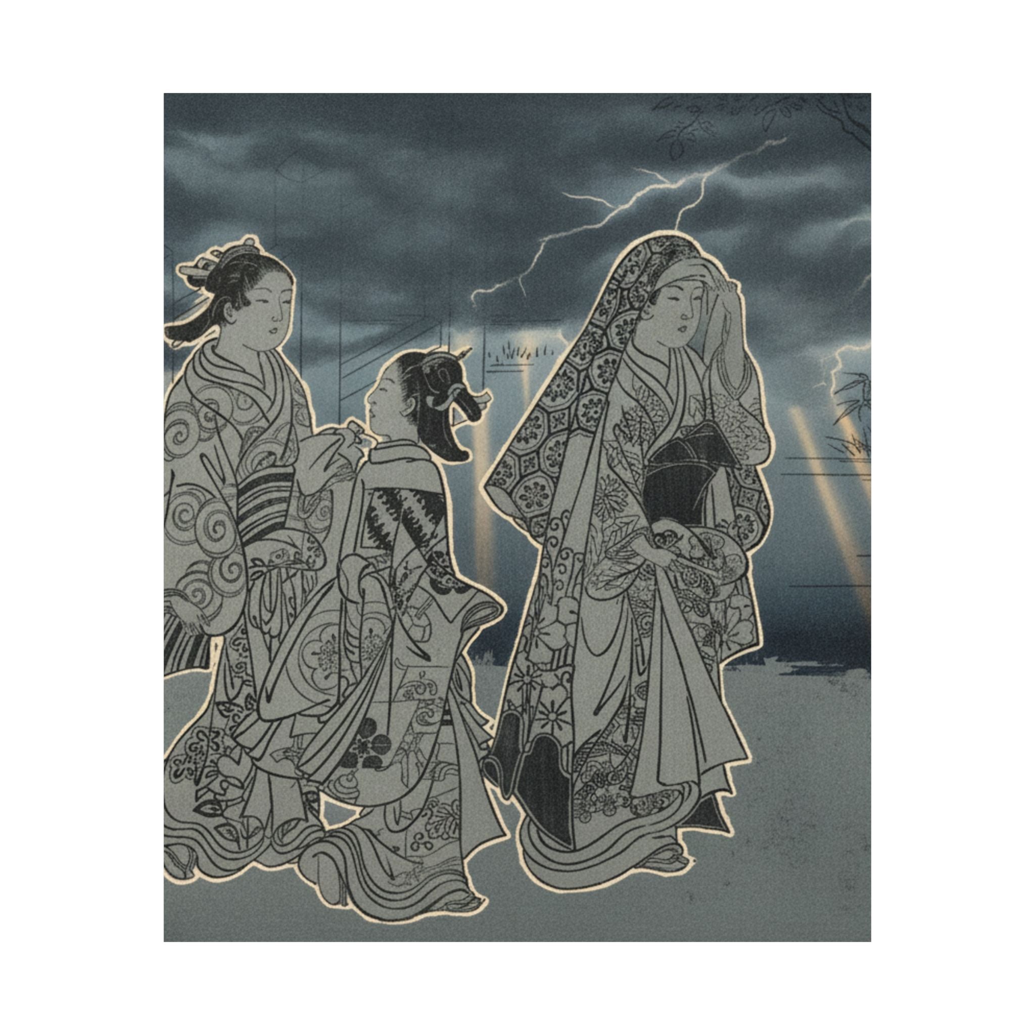 Dramatic Storm — A Courtesan Followed By Two Girl Attendants — Matte Poster