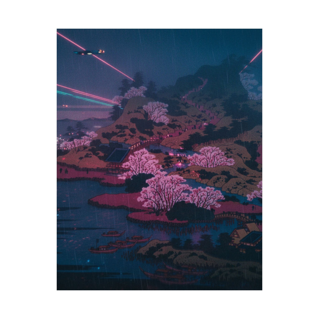 Neon Noir — Tenpōzan At The Mouth Of The Aji River In Settsu Province (Sesshū Ajikawaguchi T — Matte Poster