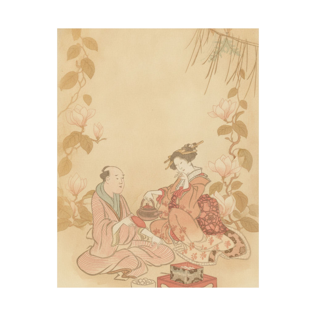 Southern Sunset — Woman Entertaining Her Guest With New Year Wine — Matte Poster
