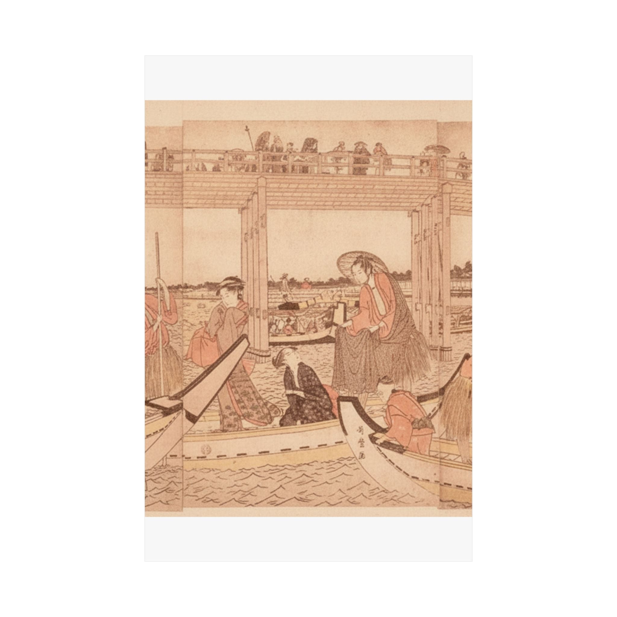 Southern Sunset — Fishing Boats With Nets Under Ryōgoku Bridge — Matte Poster