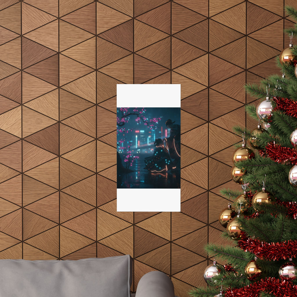 Neon Noir — Two Girls Under Plum Tree — Matte Poster