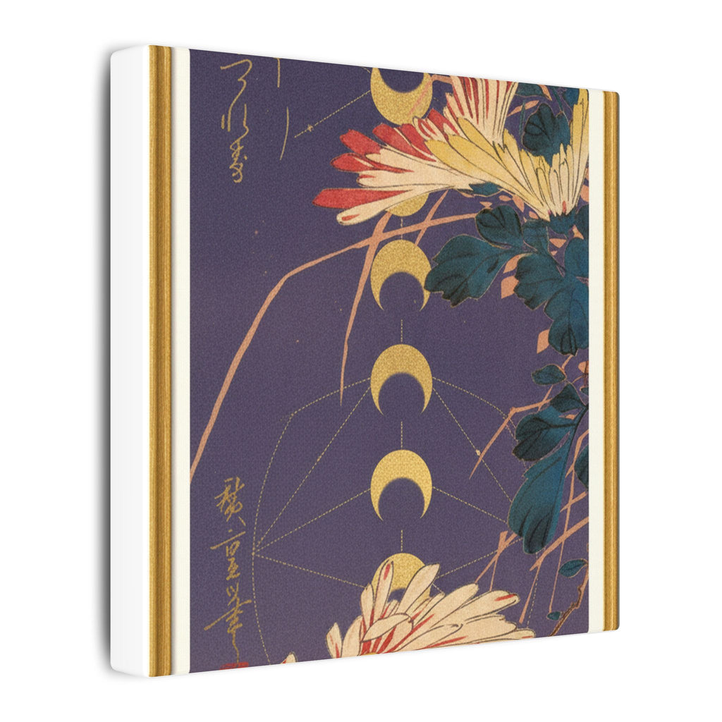 Chrysanthemum and Gold Moon Phases Woodblock Matte Canvas