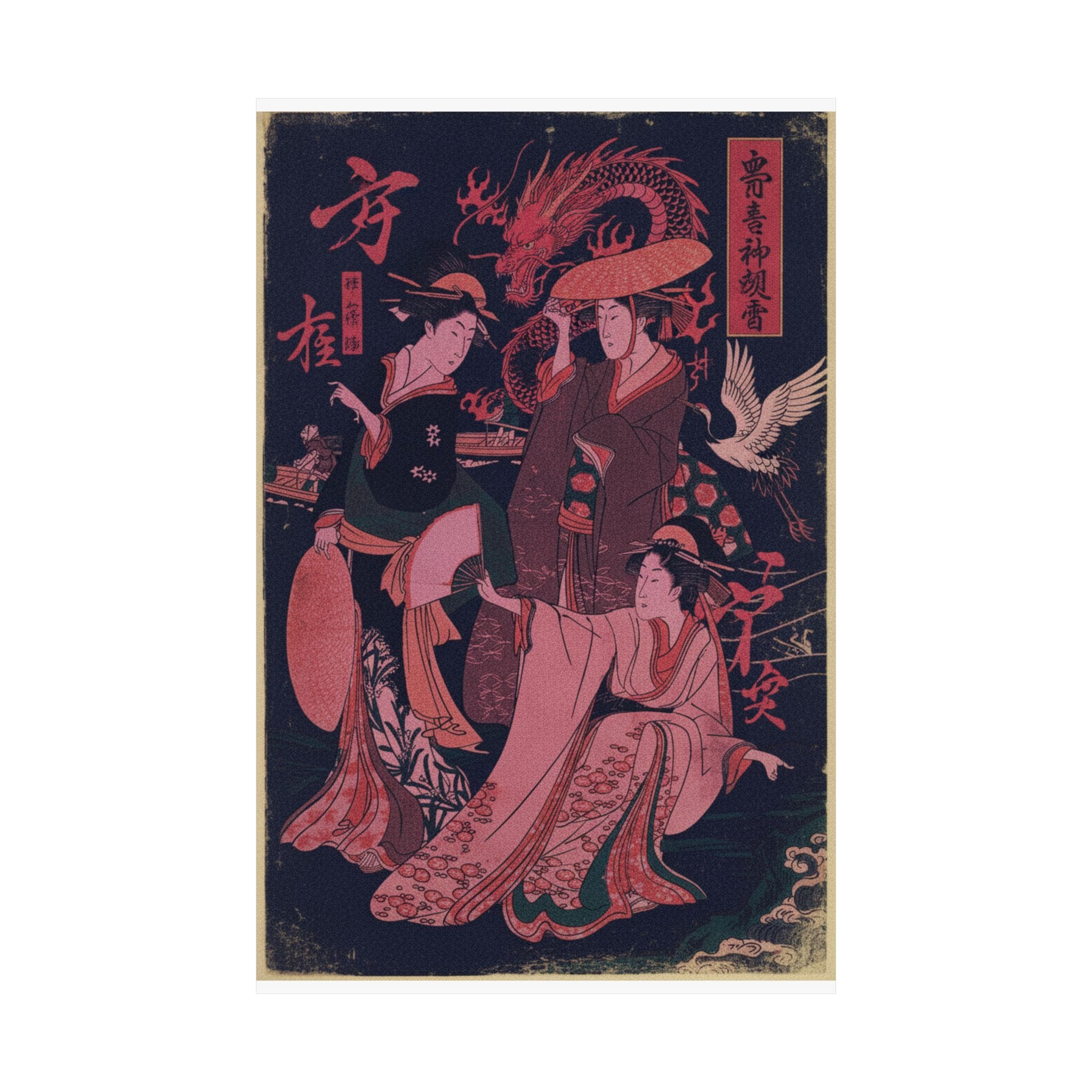 Japanese Street — Three Young Ladies By The Seashore — Matte Poster