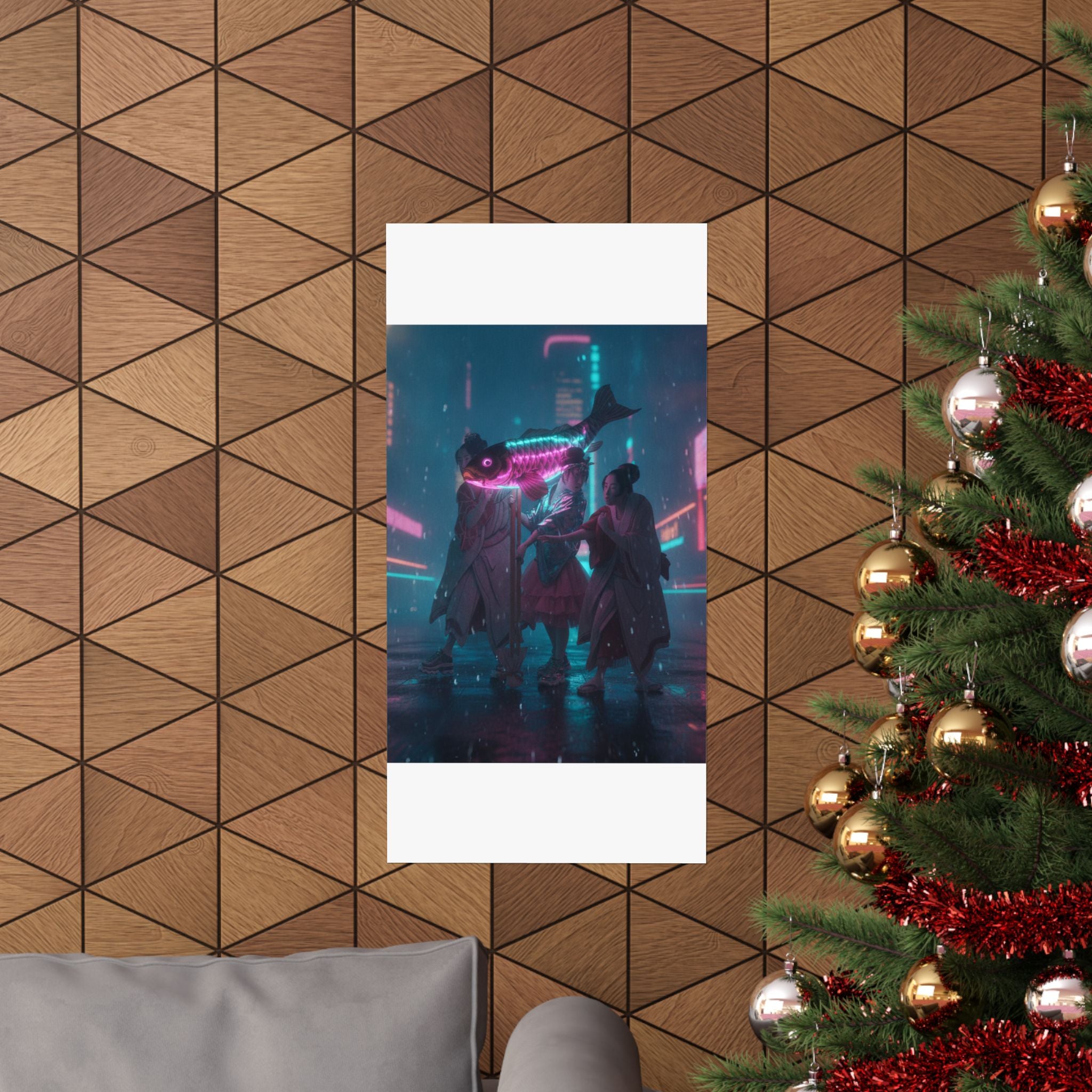 Neon Noir — Lantern Float — Matte Poster