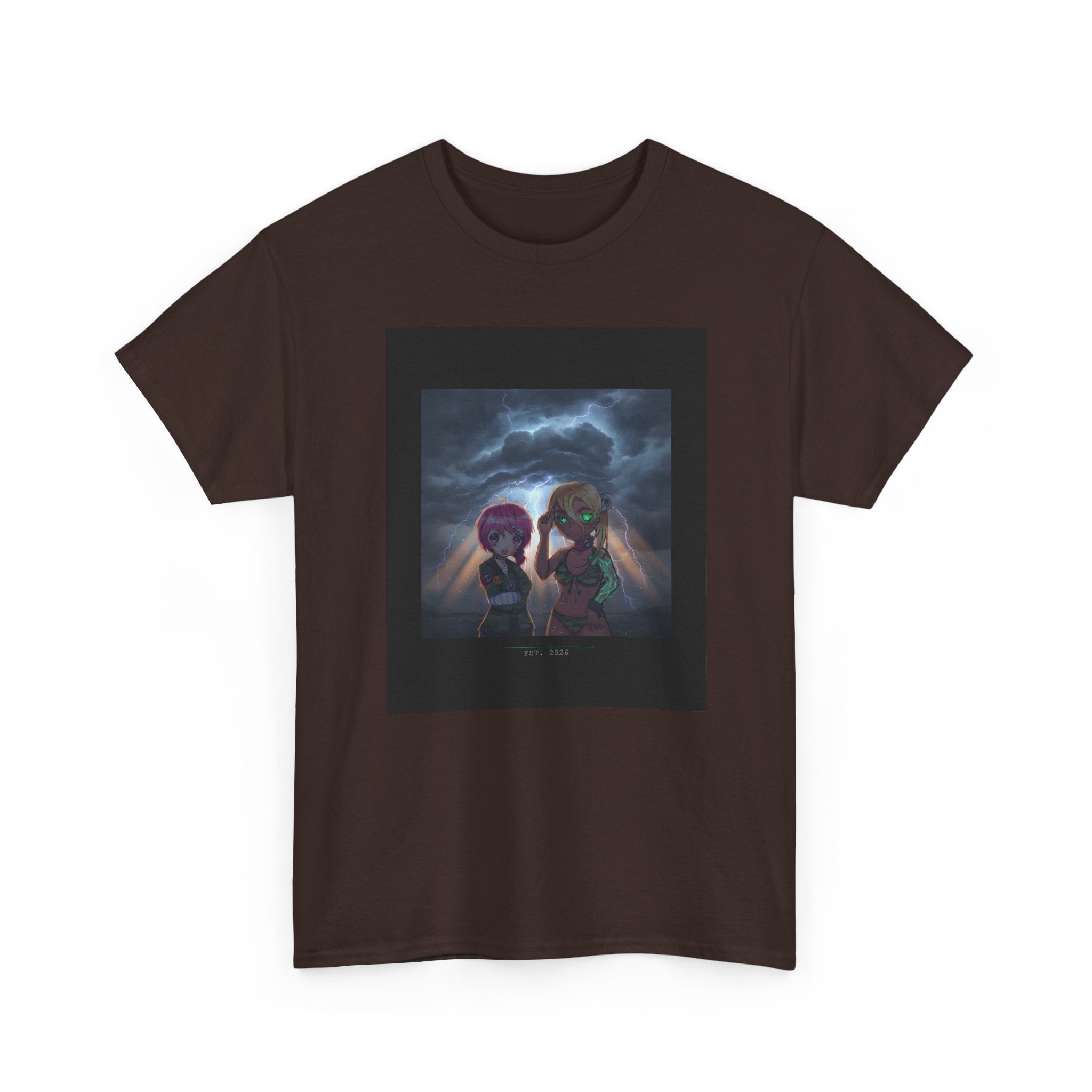 Anime Girls Under Lightning Storm Sky Graphic Tee