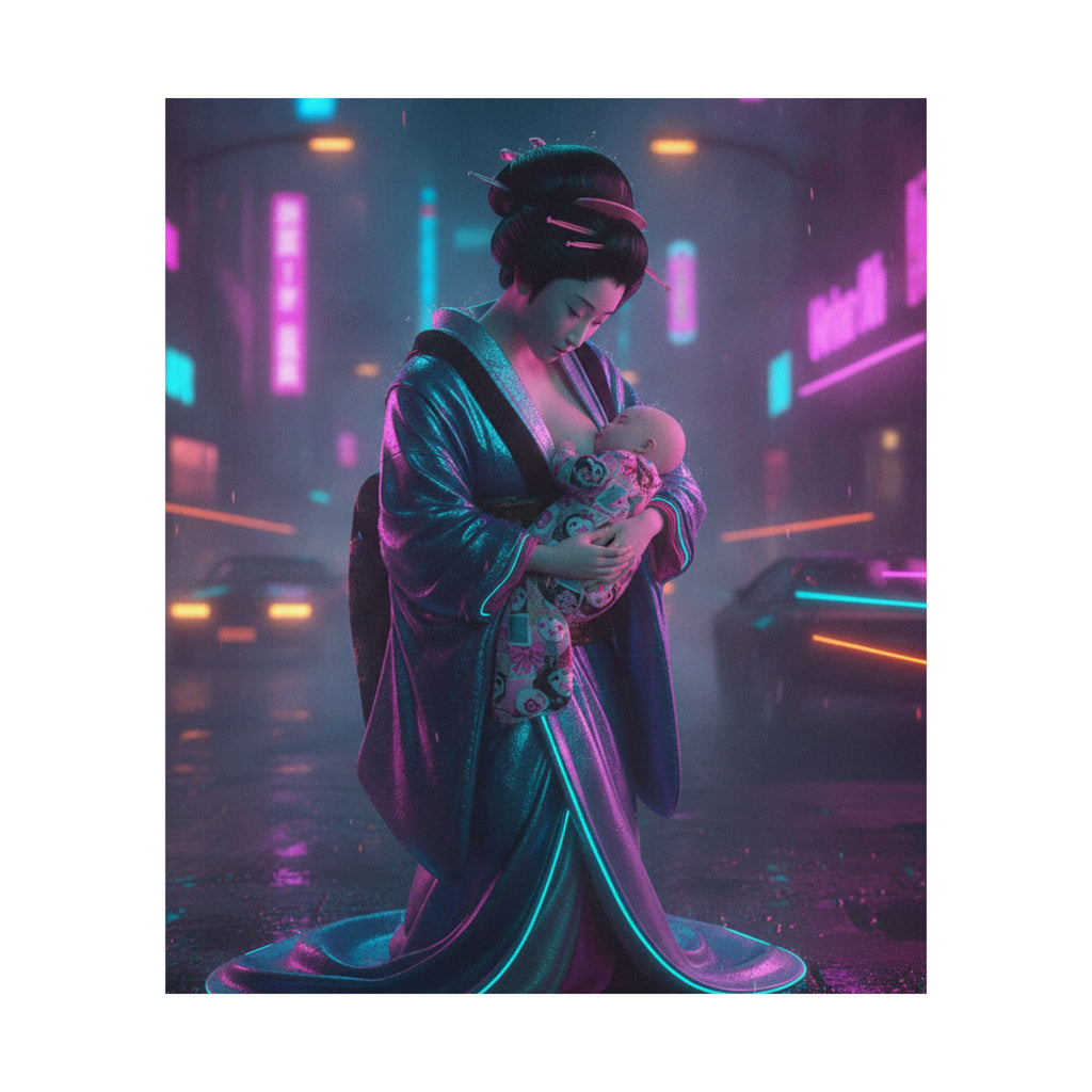 Neon Noir — Young Mother Nursing Her Baby — Matte Poster