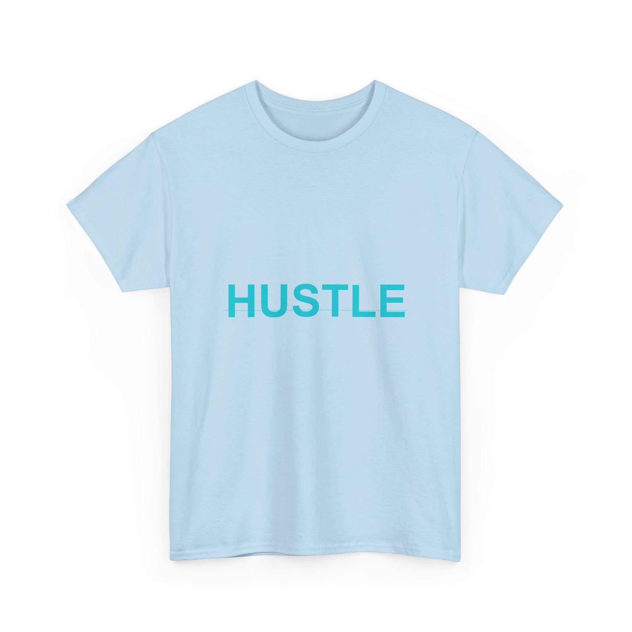 HUSTLE Bold Cyan Wordmark Minimal Graphic Tee