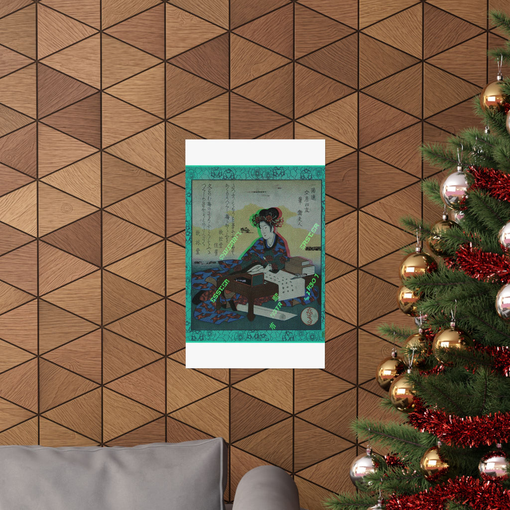Glitch Culture — Chinese Lady Seated At A Table, Composing An Ode — Matte Poster