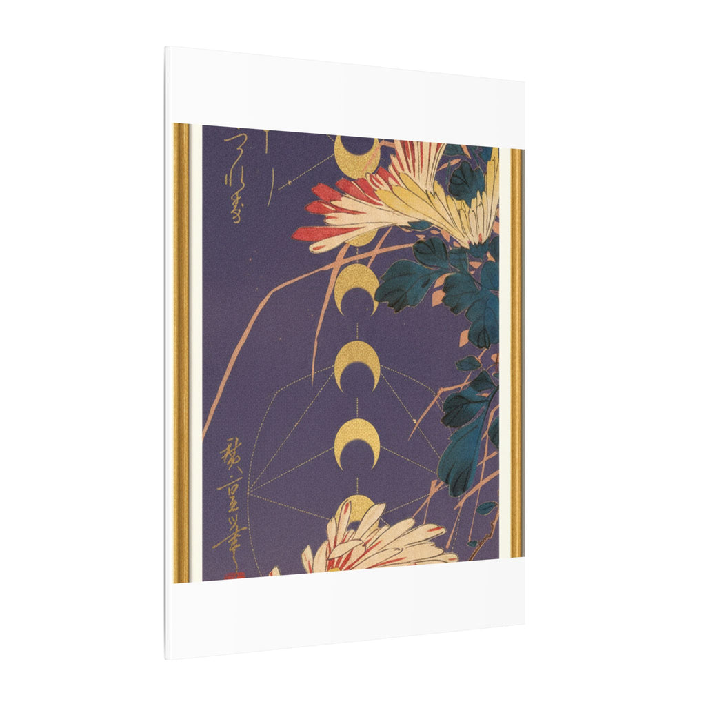 Chrysanthemum and Gold Moon Phases Woodblock Matte Canvas