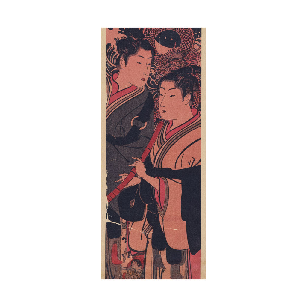 Japanese Street — Two Men, One Playing A Flute — Matte Poster
