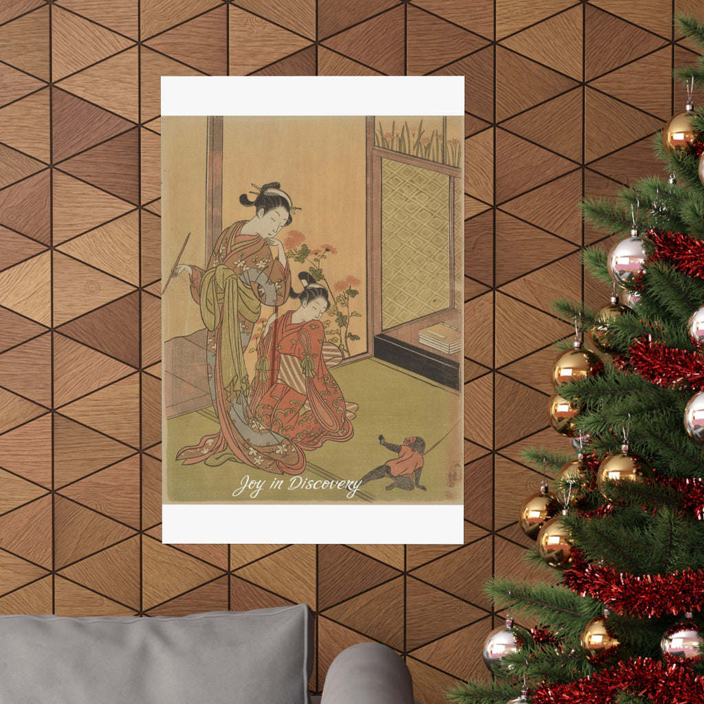 Affirmation — Two Girls Looking At A Monkey On A Leash — Matte Poster