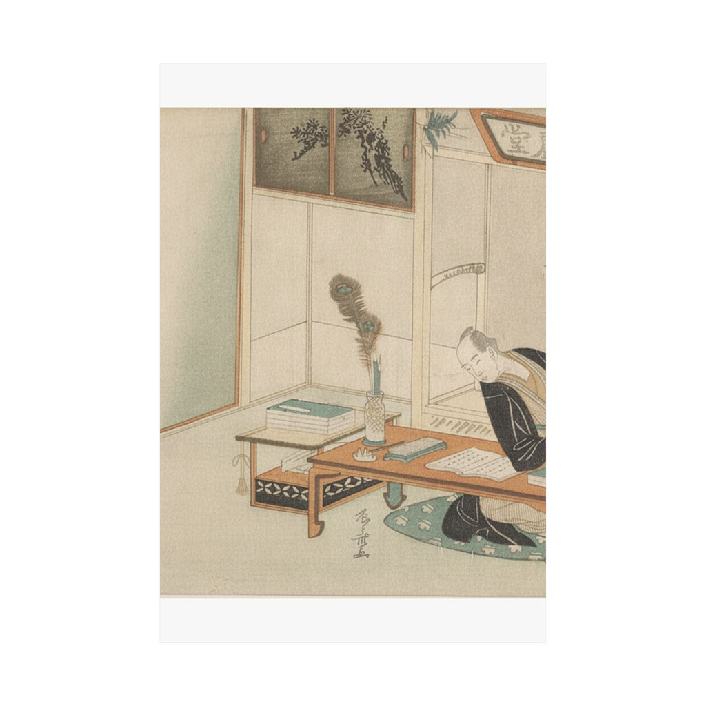 Botanical — Man Seated With His Reading And Writing Materials Before Him — Matte Poster