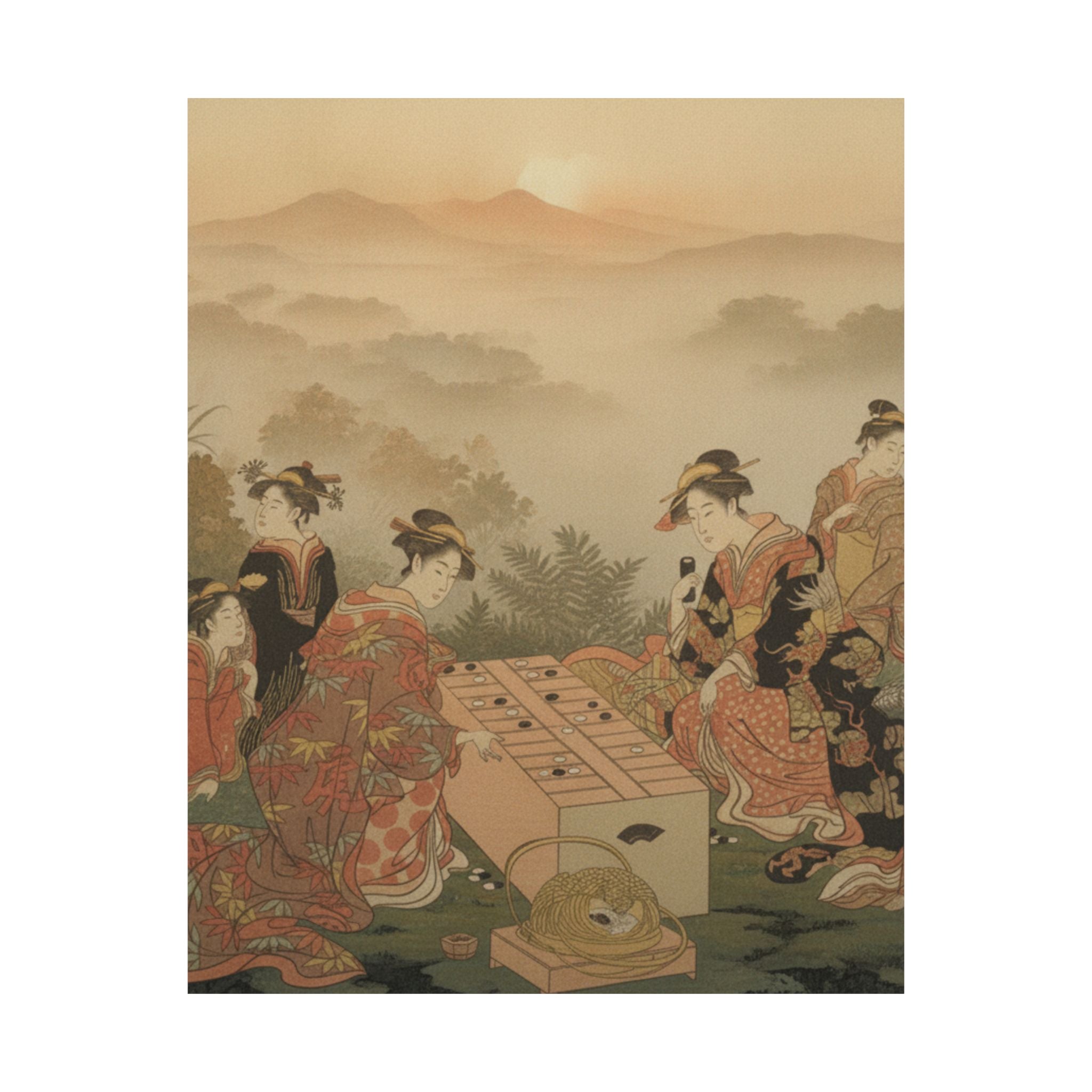 Scenic Nature — Two Young Women Playing A Game Of Sugoroku — Matte Poster