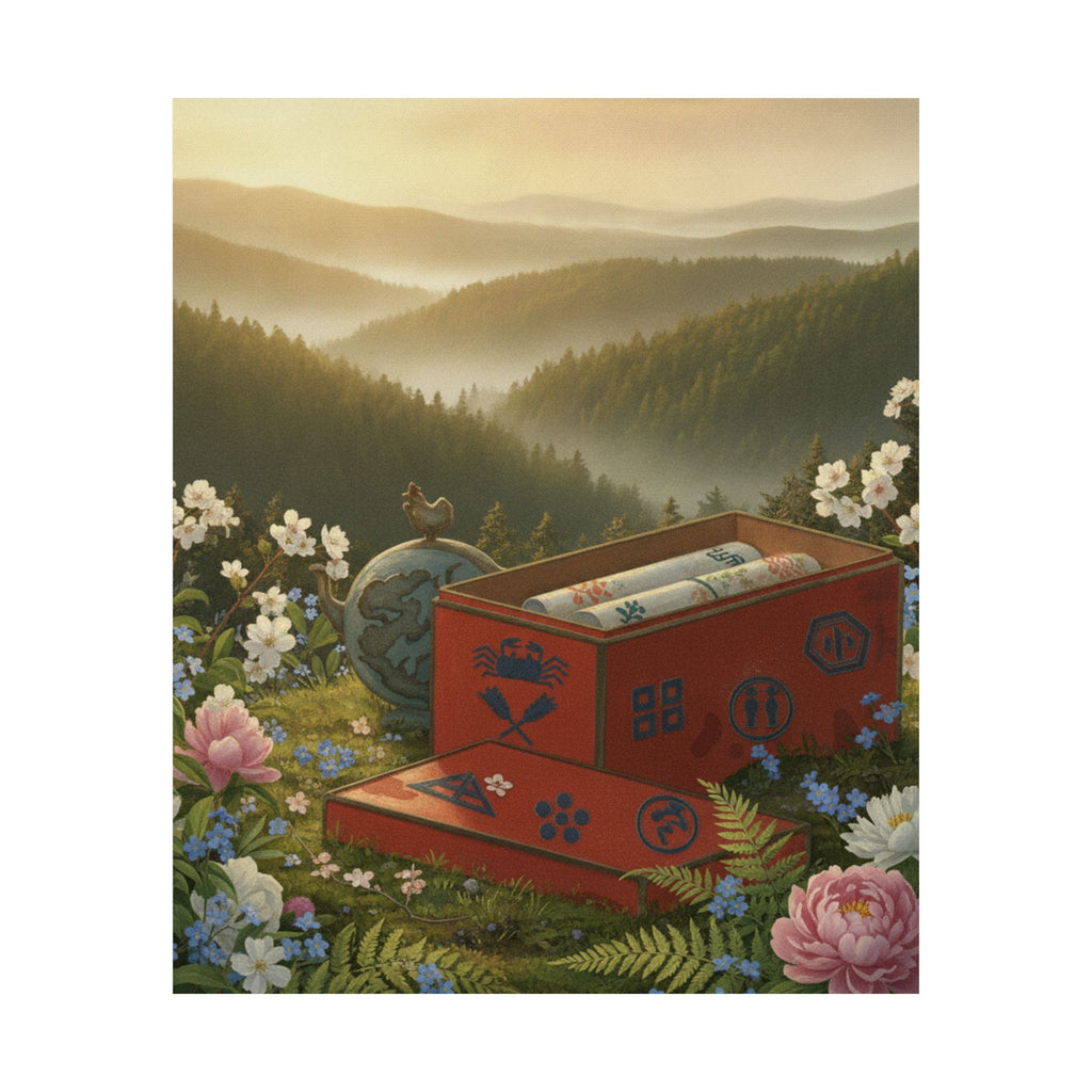 Scenic Nature — Red Lacquer Box And Water-Pot — Matte Poster
