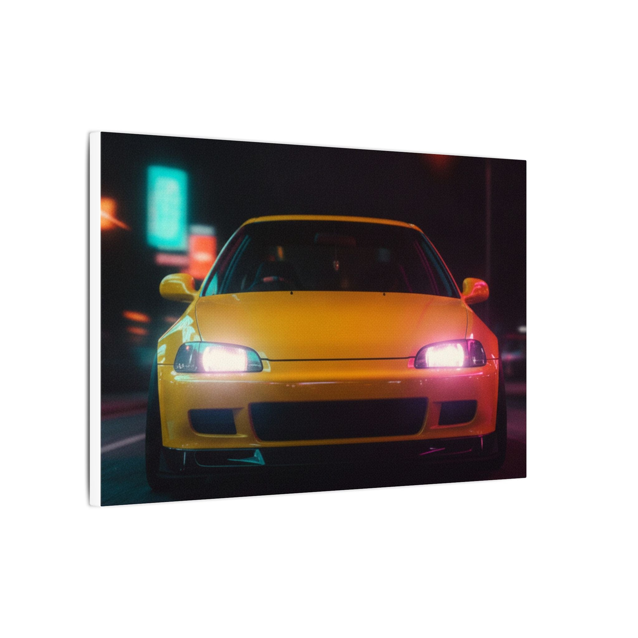 Neon Night JDM Yellow Coupe Street Matte Canvas