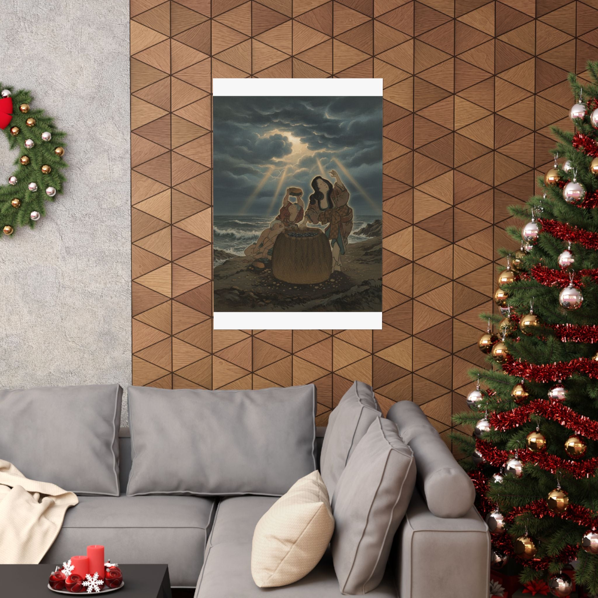 Dramatic Storm — Fisherwoman With A Basket And Two Boys — Matte Poster
