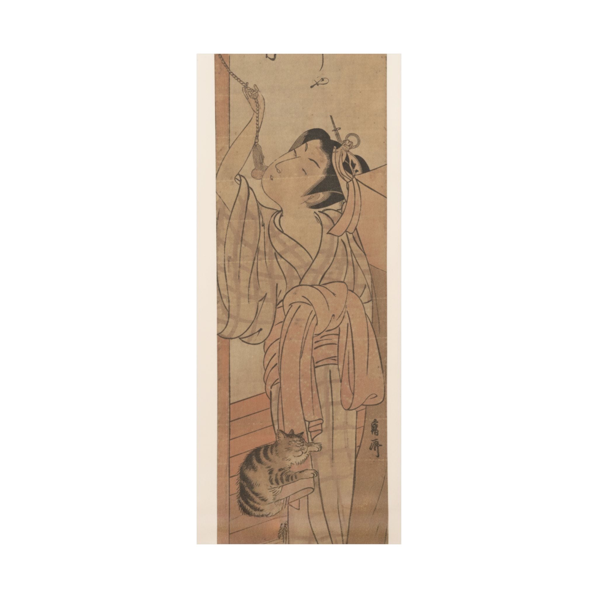 Ecommerce Main — Young Lady Toying With The Tassel Of Her Bed–Net While A Cat Plays At Her Feet — Matte Poster