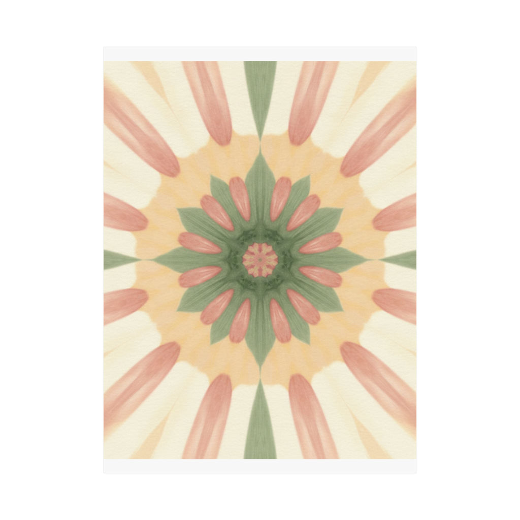 Peach and Sage Floral Kaleidoscope Mandala Poster