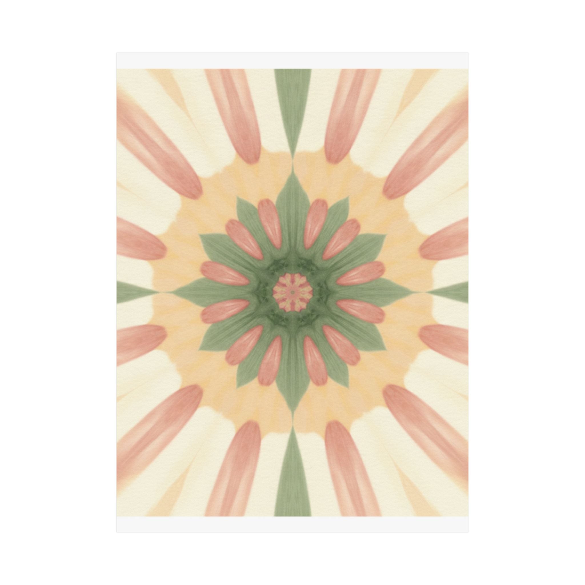 Peach and Sage Floral Kaleidoscope Mandala Poster