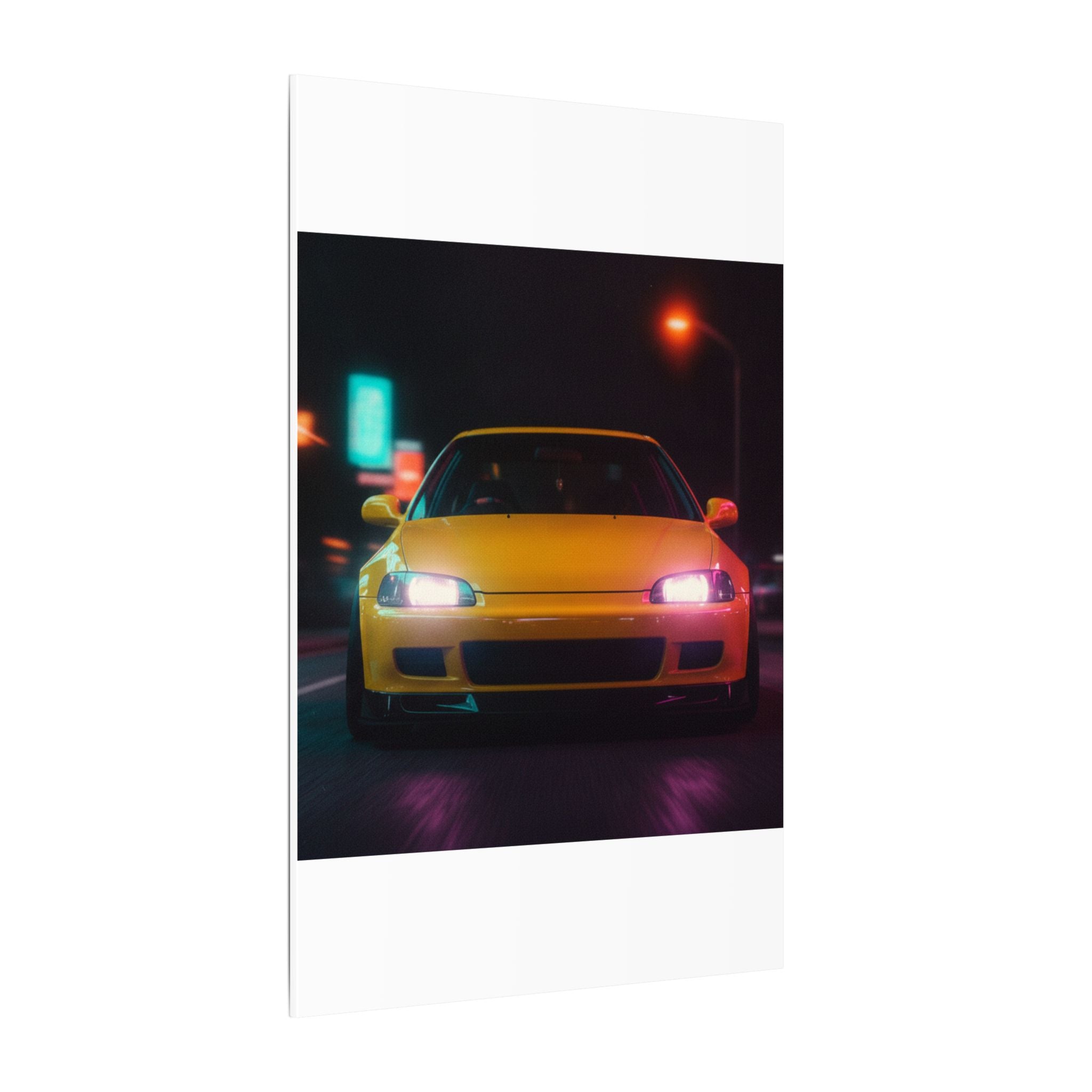 Neon Night JDM Yellow Coupe Street Matte Canvas