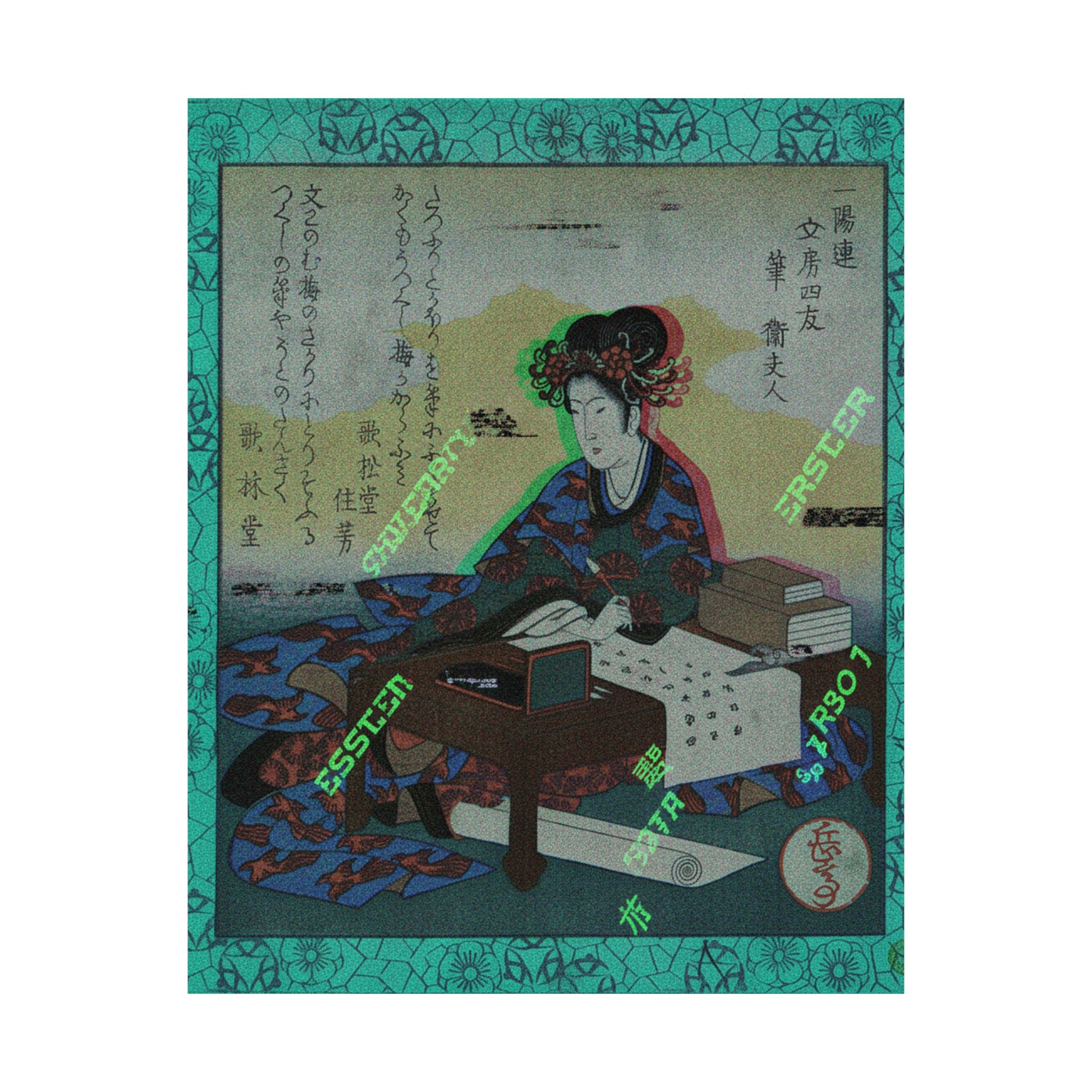 Glitch Culture — Chinese Lady Seated At A Table, Composing An Ode — Matte Poster