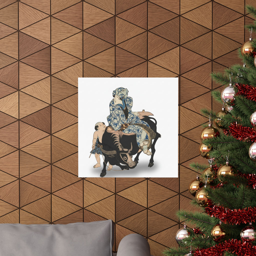 Ecommerce Main — Roshungi (Chinese, Lu Zhunyi) As A Woman With A Pipe Riding On A Buffalo — Matte Poster