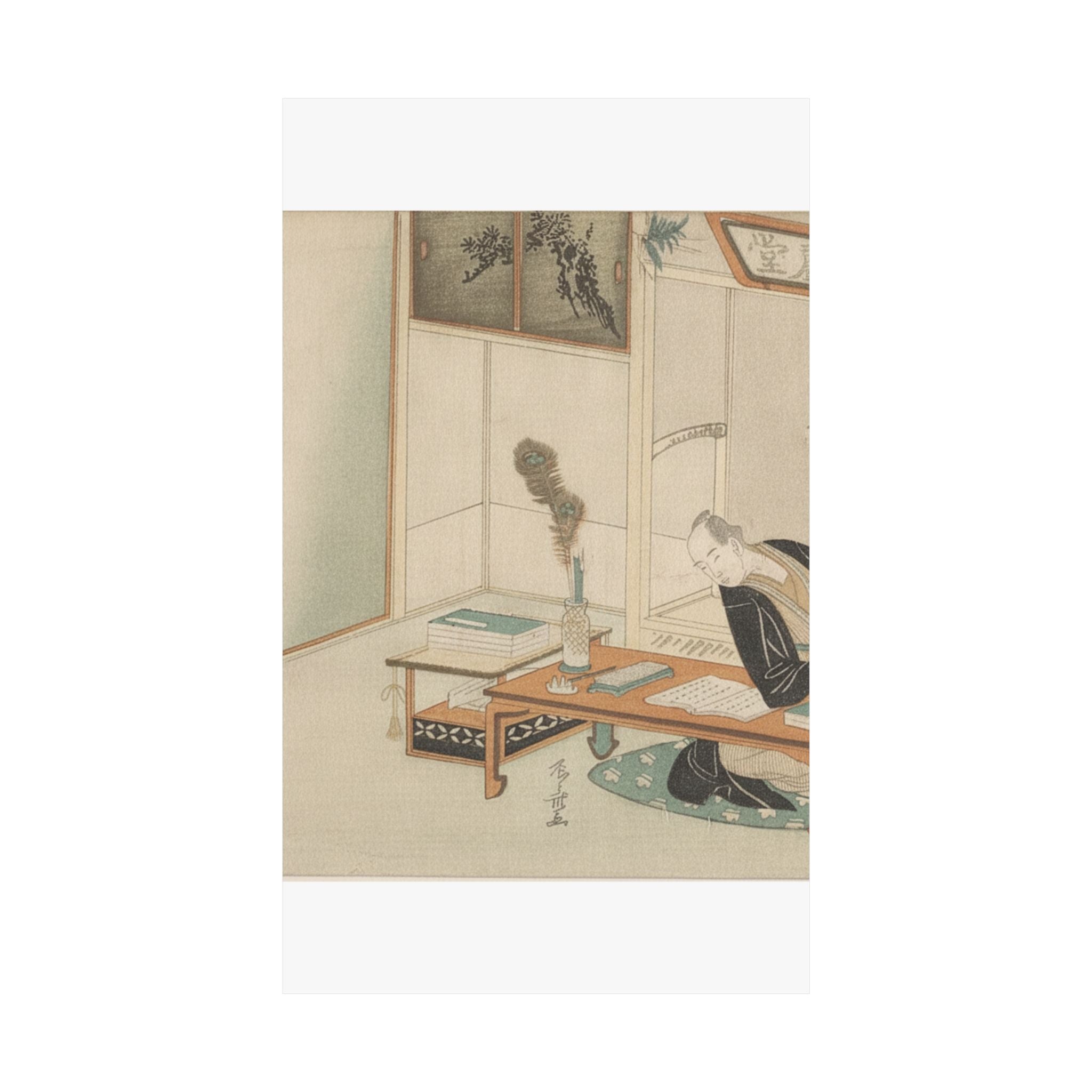 Botanical — Man Seated With His Reading And Writing Materials Before Him — Matte Poster