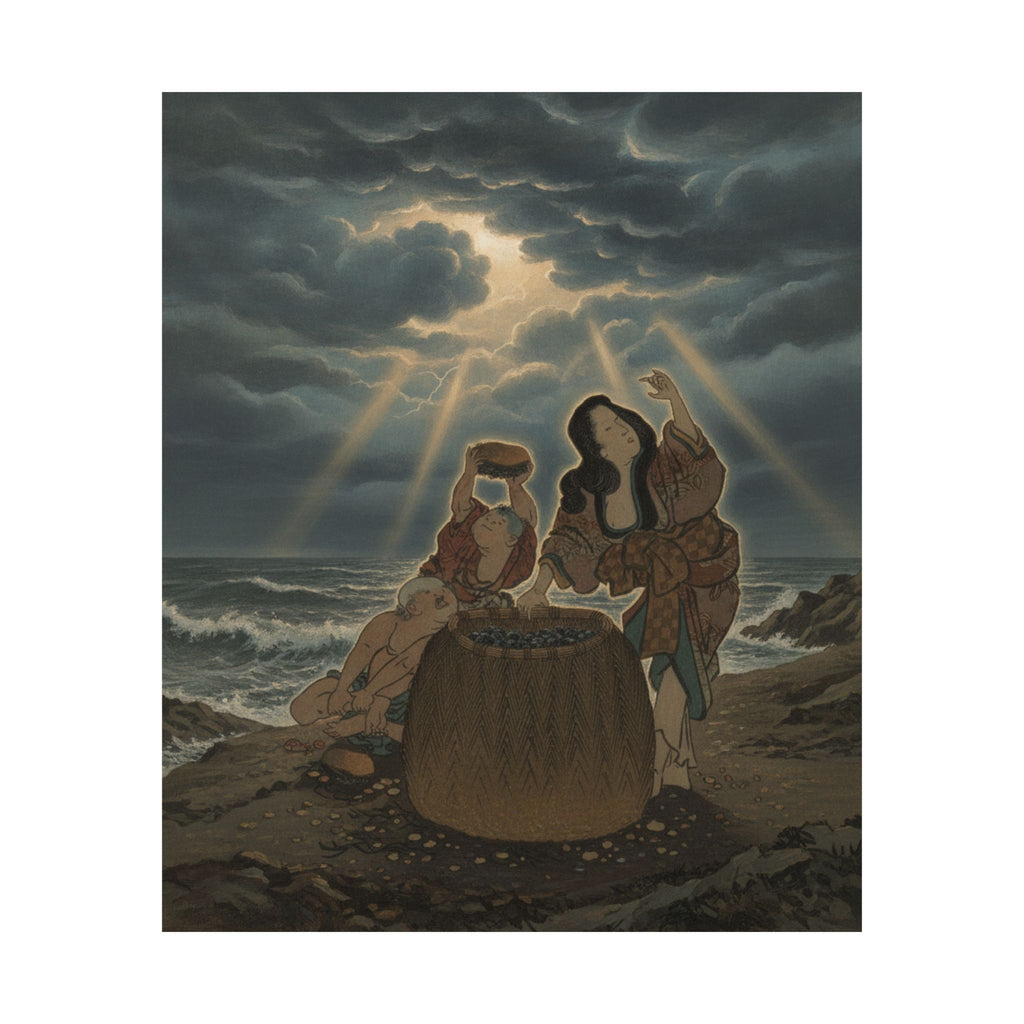 Dramatic Storm — Fisherwoman With A Basket And Two Boys — Matte Poster