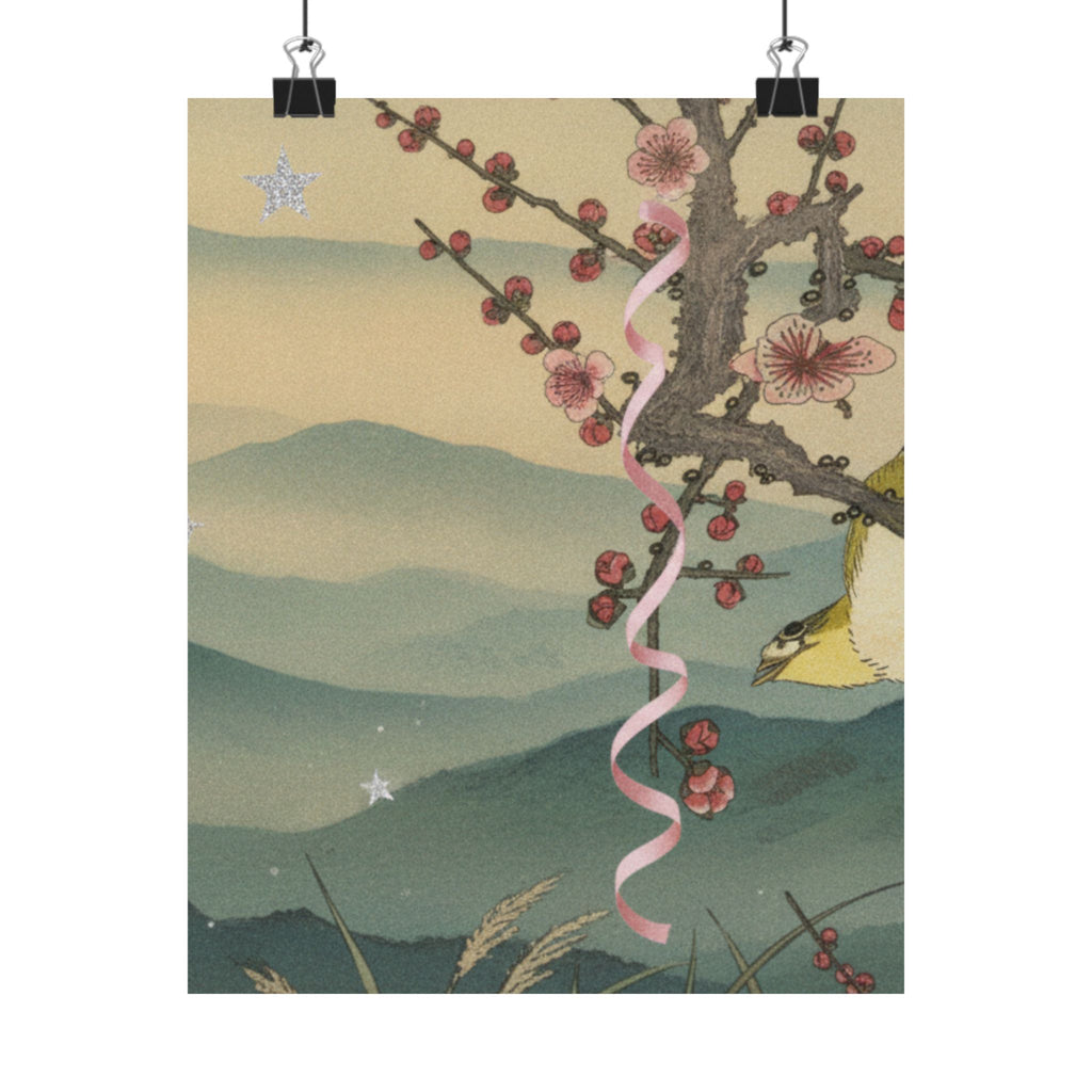 Scenic Nature — Bush Warbler On A Plum Branch (Ume Ni Uguisu) — Matte Poster