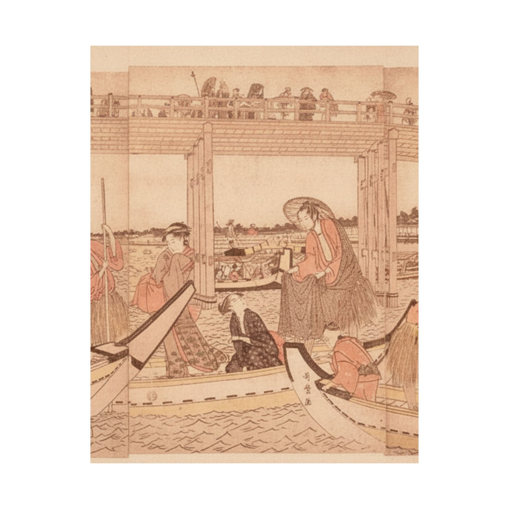 Southern Sunset — Fishing Boats With Nets Under Ryōgoku Bridge — Matte Poster