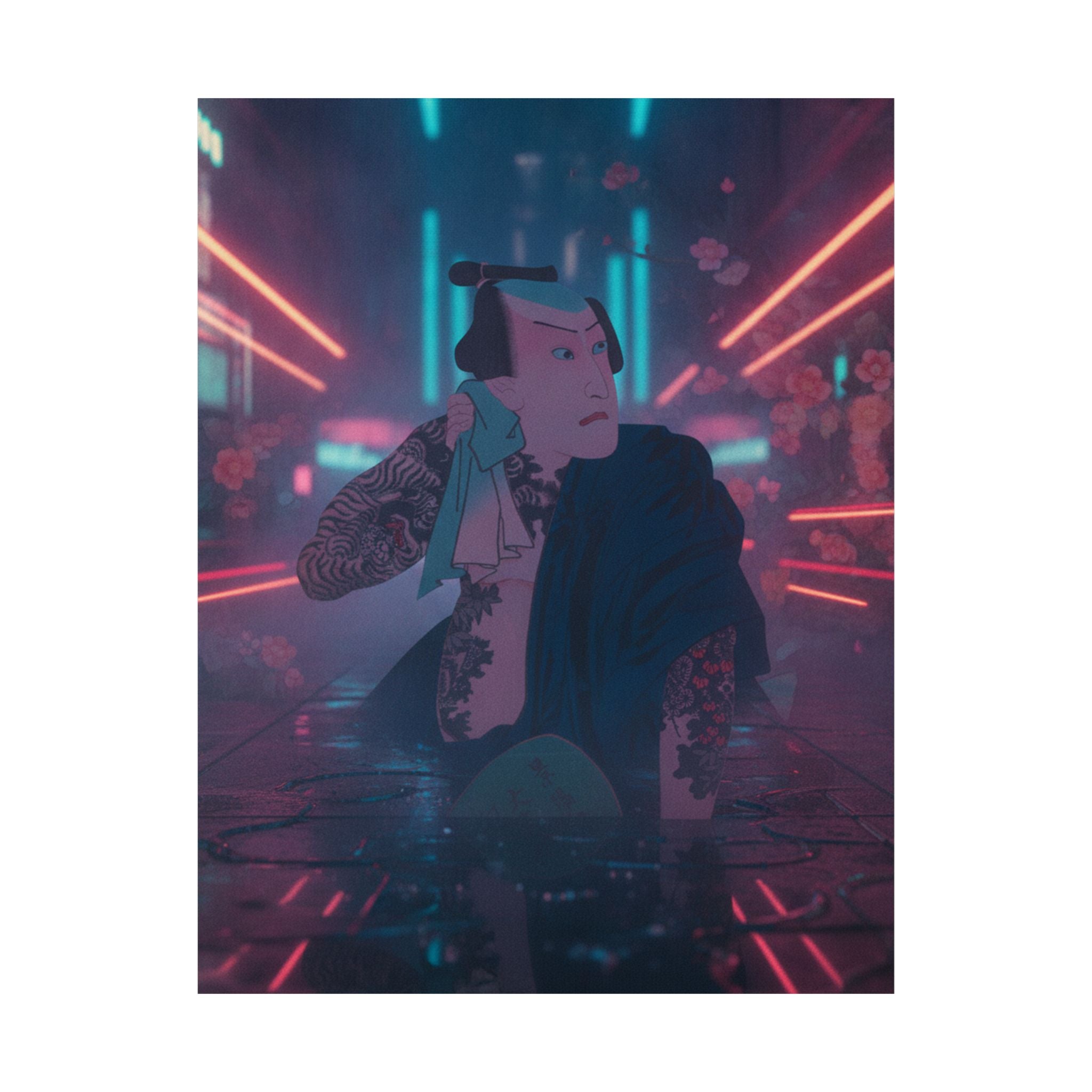 Neon Noir — The Actor Kawarazaki Gonjūrō I As Ude No Kisaburō, Likened To Wu Song The Asceti — Matte Poster
