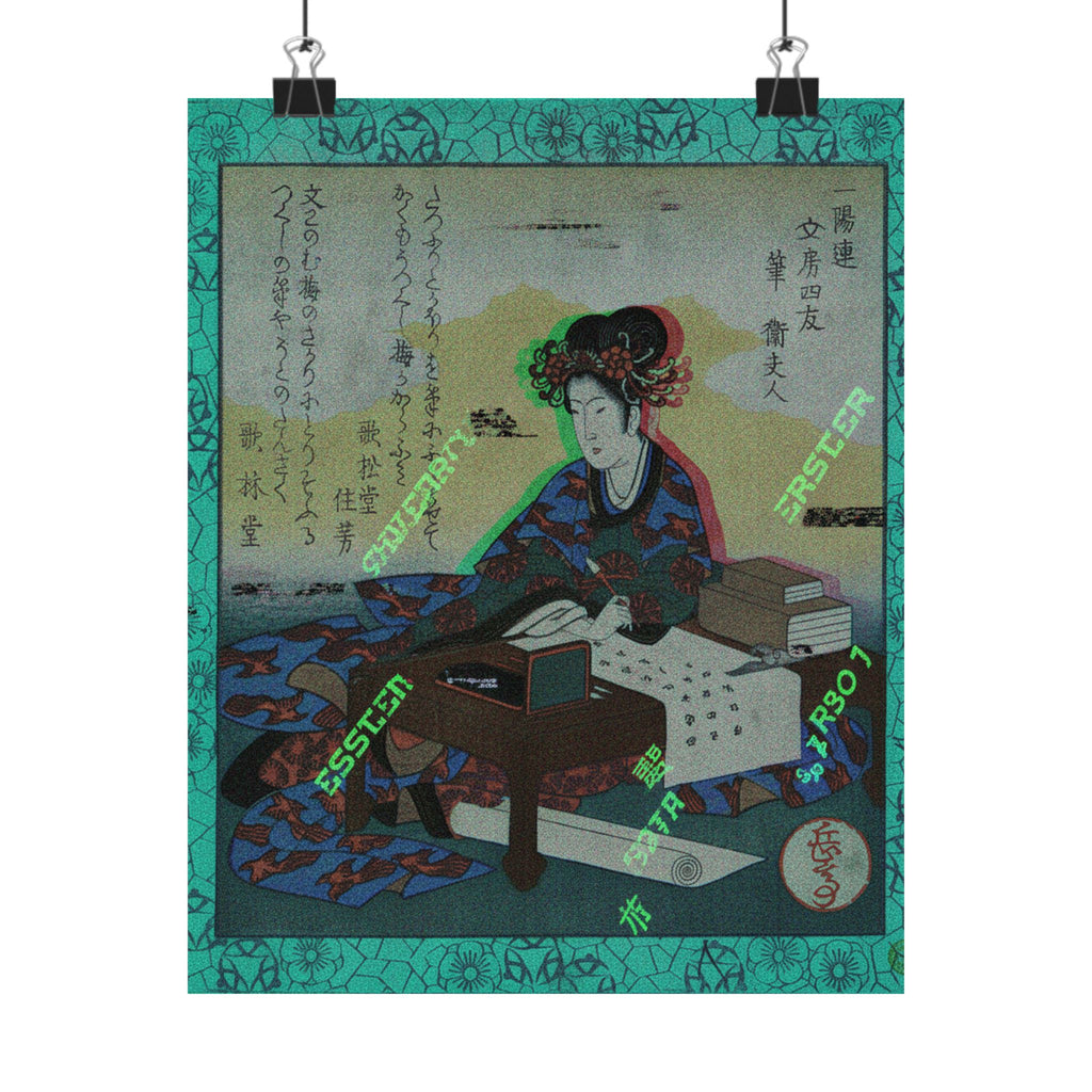 Glitch Culture — Chinese Lady Seated At A Table, Composing An Ode — Matte Poster