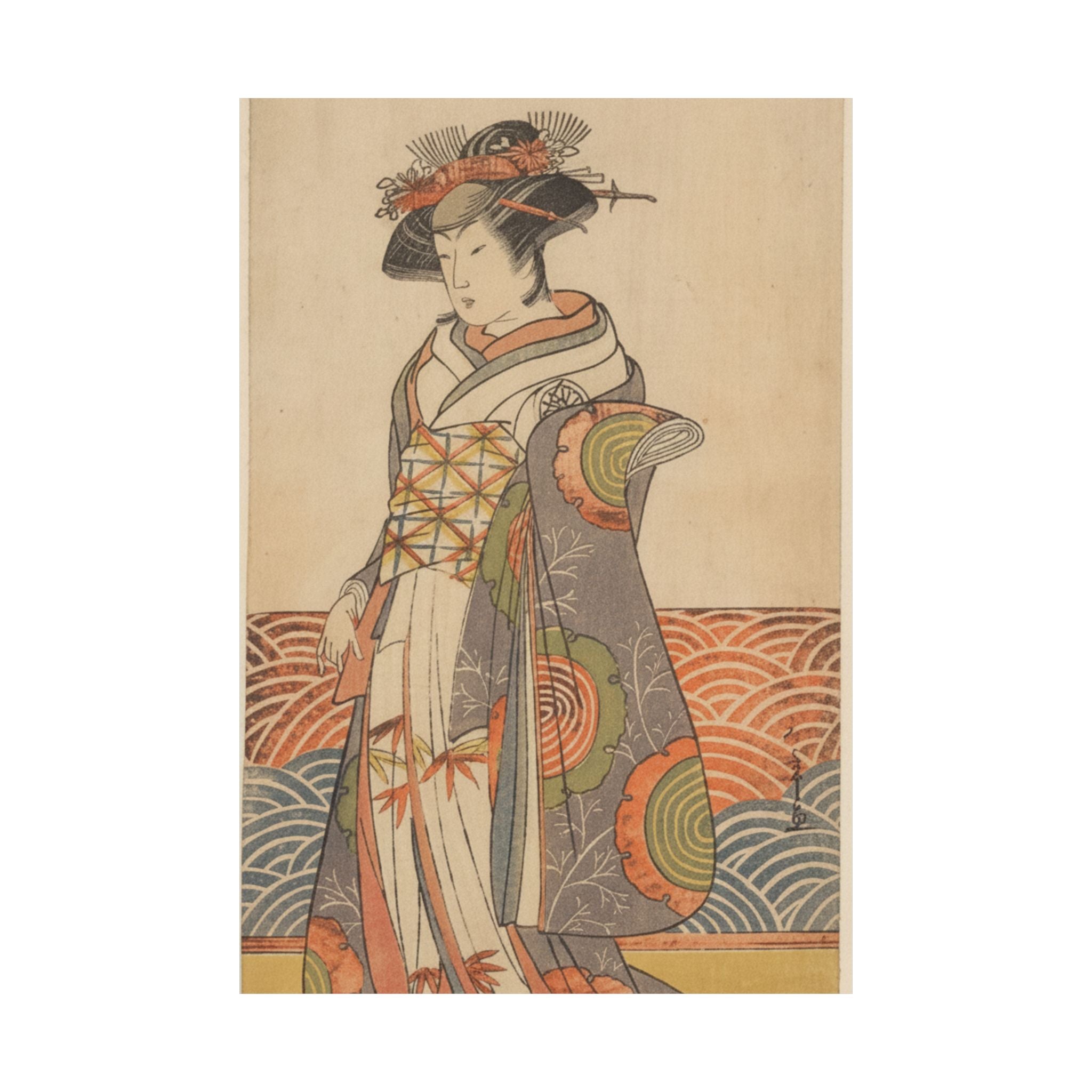 Product Marketing — The Third Segawa Kikunojo As A Woman Standing In A Room Having A Wave-Pattern Da — Matte Poster