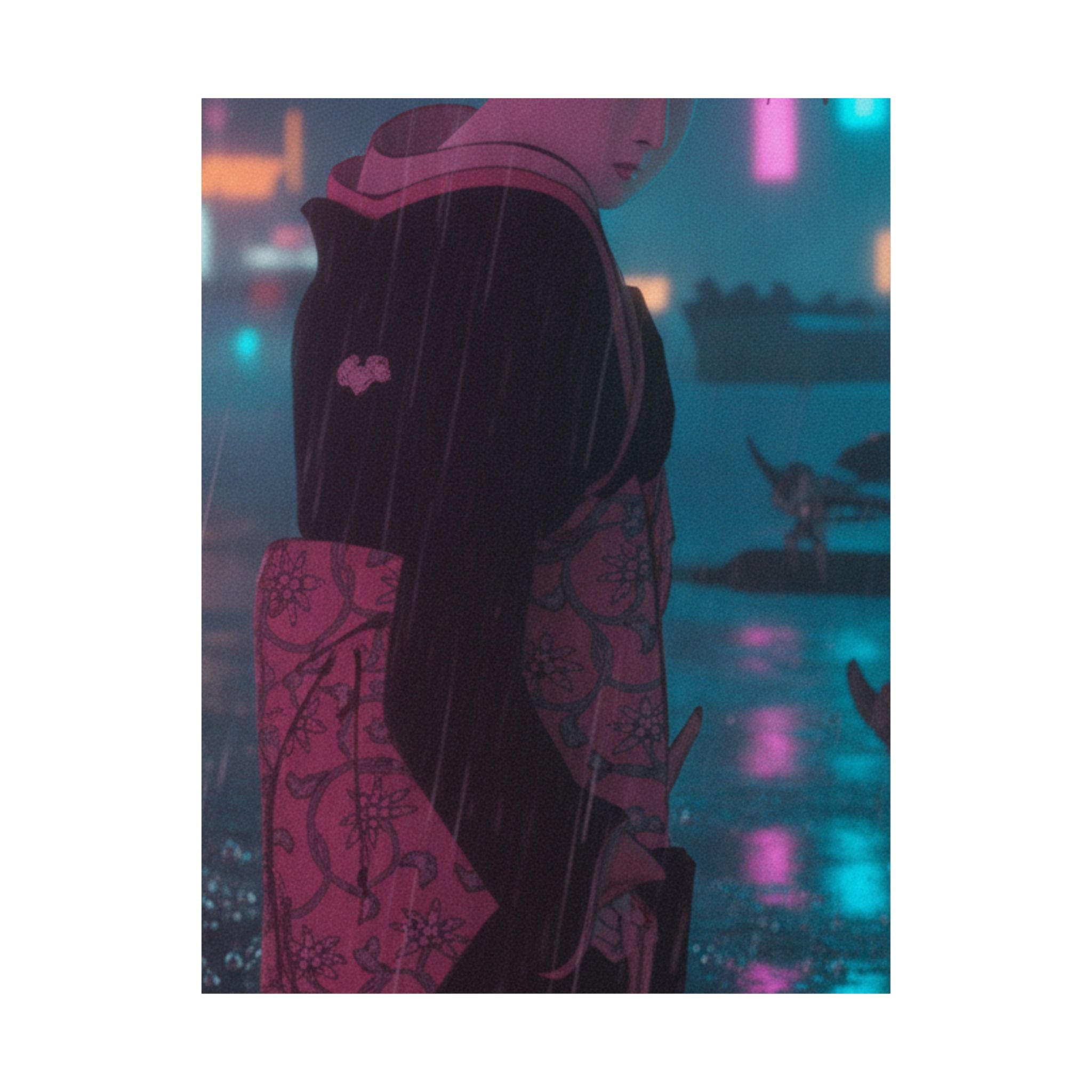 Neon Noir — Young Lady By The Shore — Matte Poster