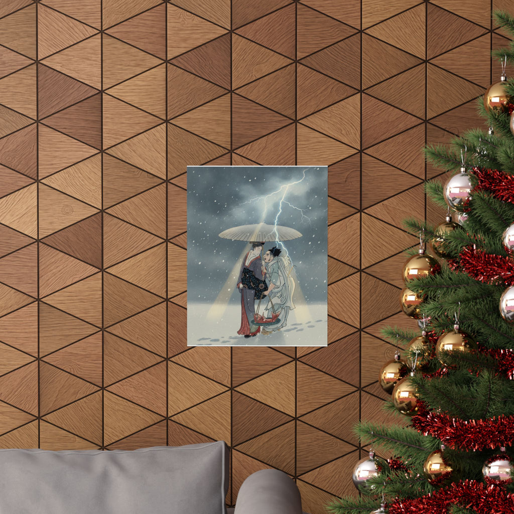Dramatic Storm — Ebisu And Benten Walking In The Snow — Matte Poster