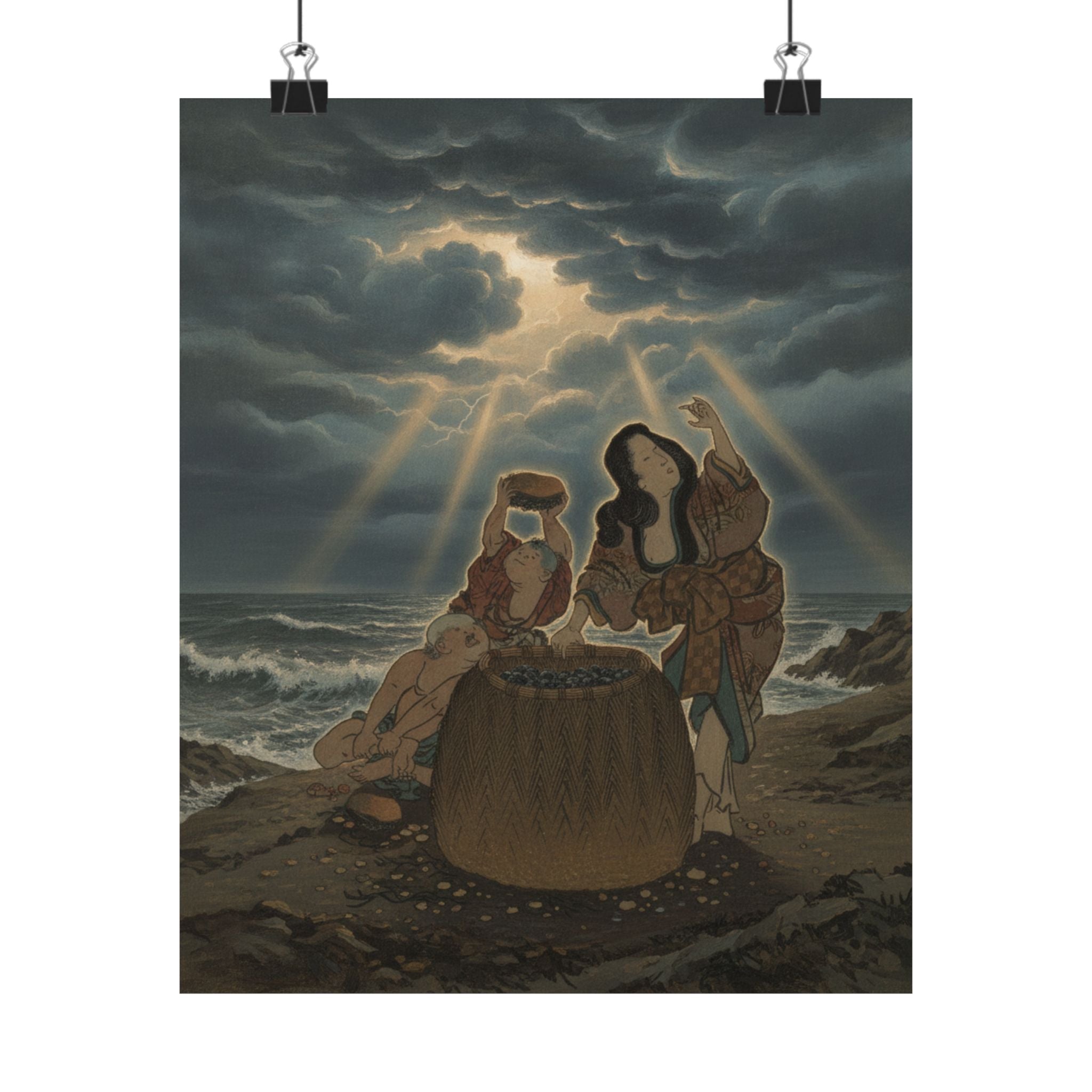 Dramatic Storm — Fisherwoman With A Basket And Two Boys — Matte Poster