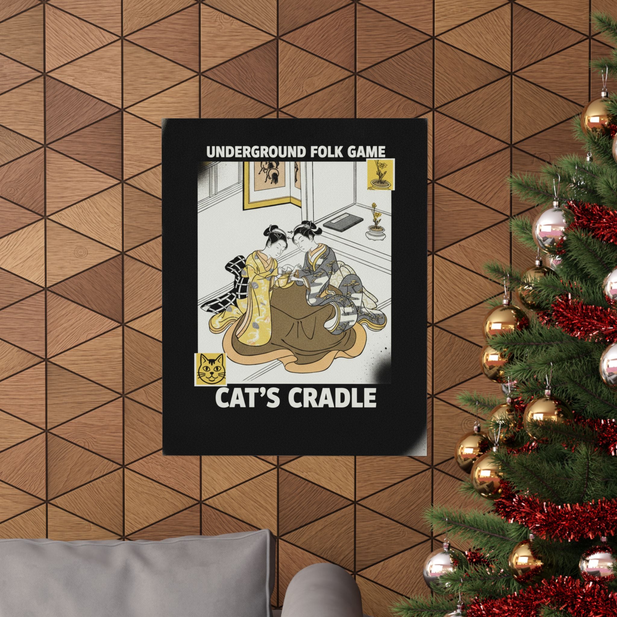 Streetwear Collage — Two Young Women Seated By A Kotatsu Playing Cat'S Cradle — Matte Poster