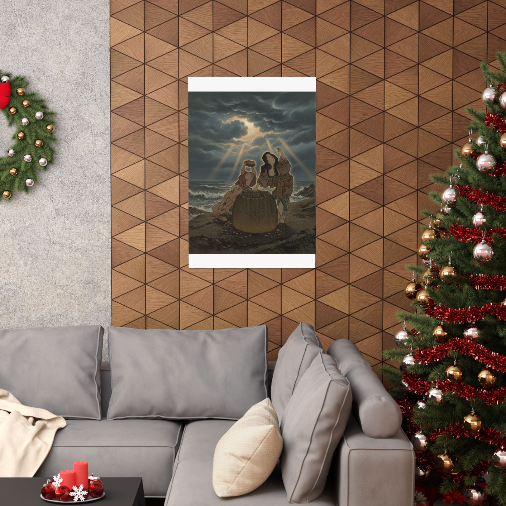 Dramatic Storm — Fisherwoman With A Basket And Two Boys — Matte Poster