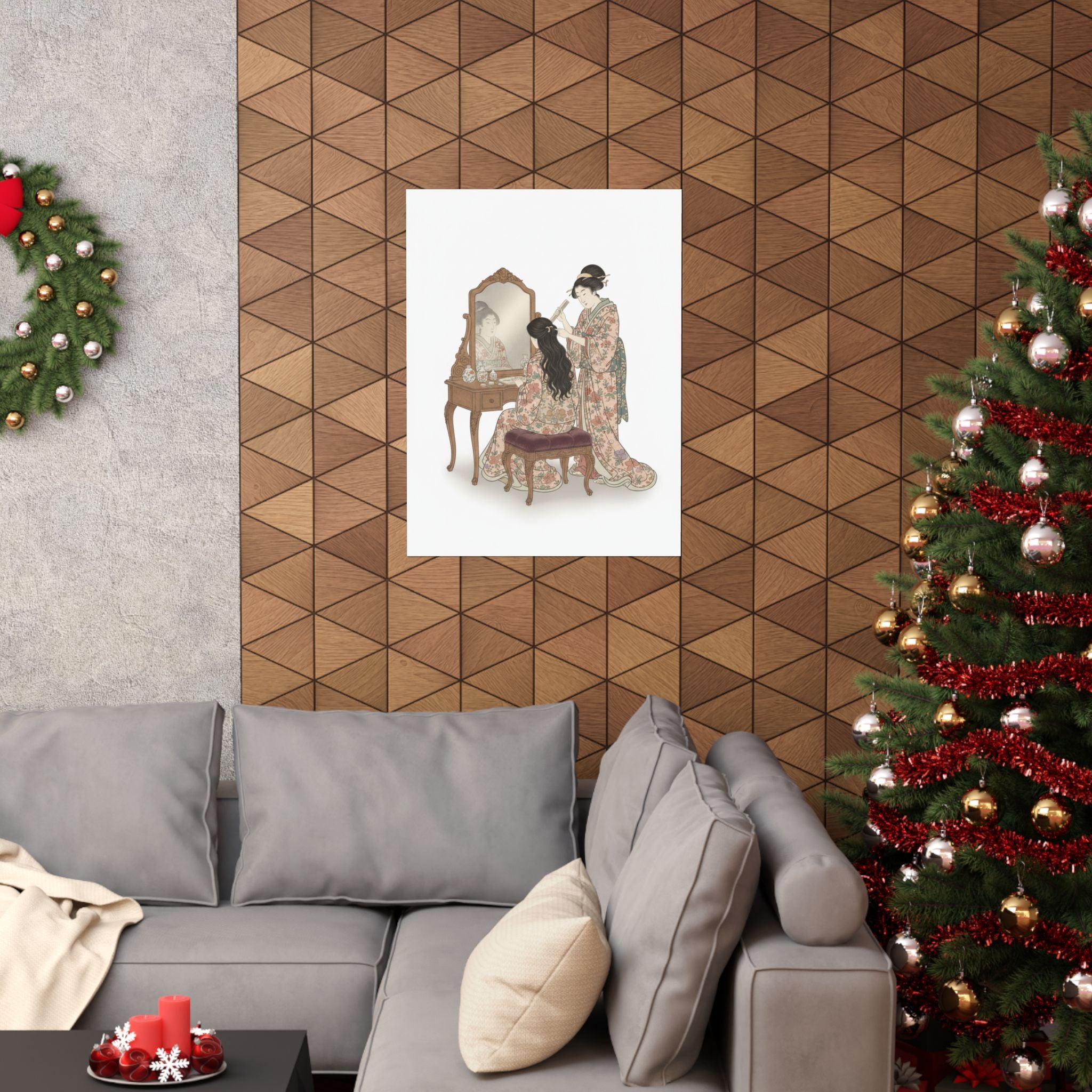 Ecommerce Main — A Woman At Her Toilet Seated Before A Mirror, Having Her Hair Combed By A Kameyu — Matte Poster