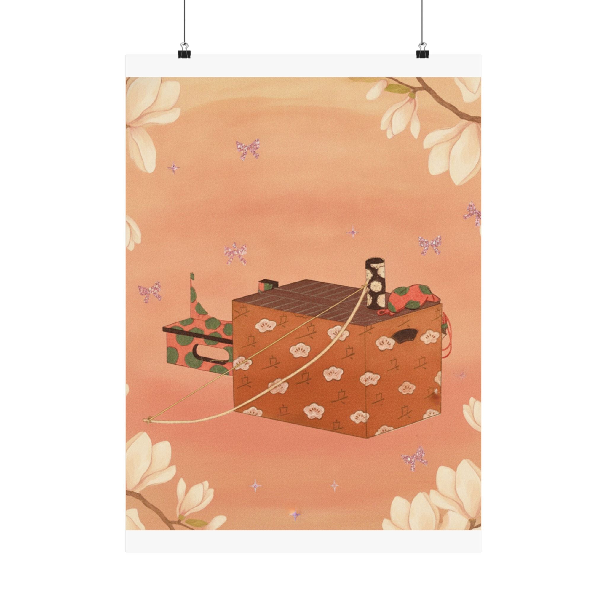 Southern Sunset — Box For Sugoroku Game (A Kind Of Backgammon), Bow And Drum — Matte Poster