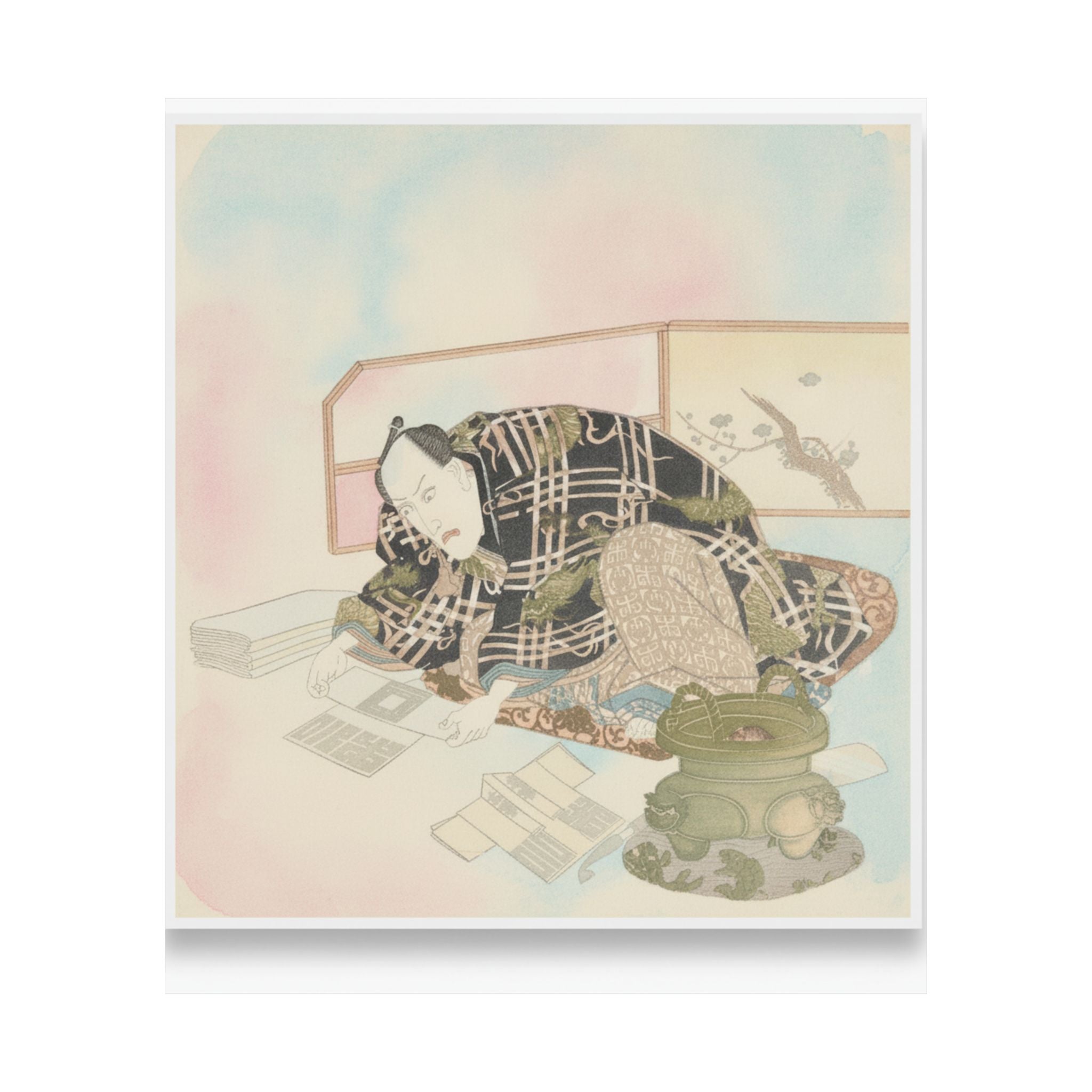 Watercolor — Ichikawa Danjūrō Vii Preparing New Year'S Gifts — Matte Poster