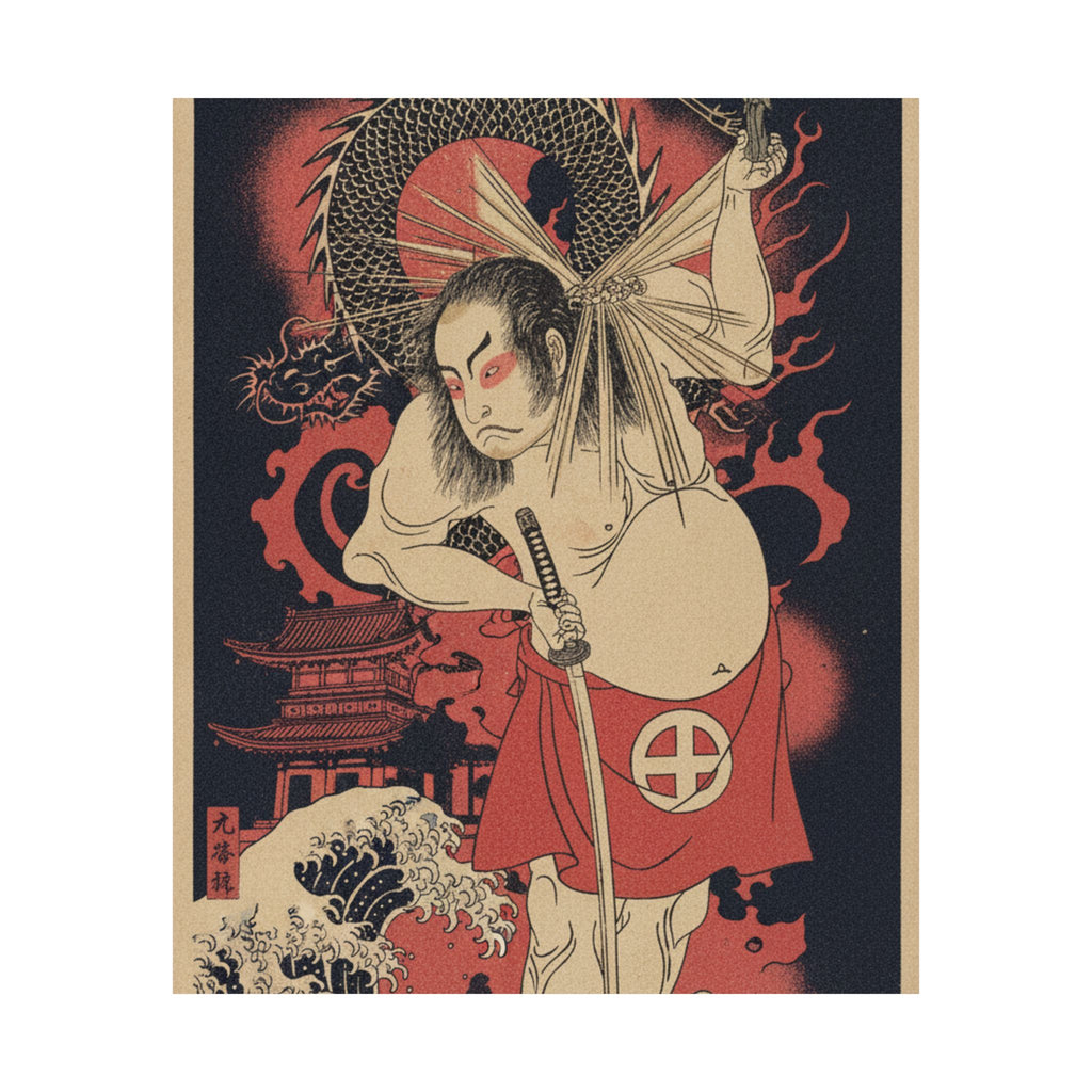 Japanese Street — The Third Otani Hiroji As A Man Clothed Only With A Red Apron — Matte Poster
