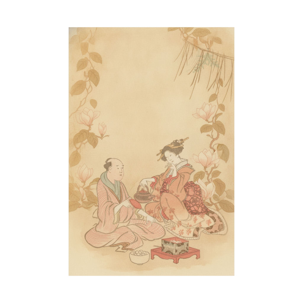 Southern Sunset — Woman Entertaining Her Guest With New Year Wine — Matte Poster