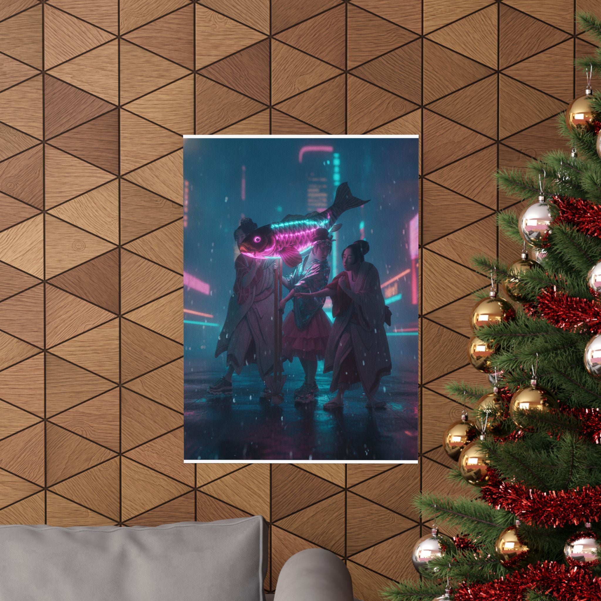Neon Noir — Lantern Float — Matte Poster