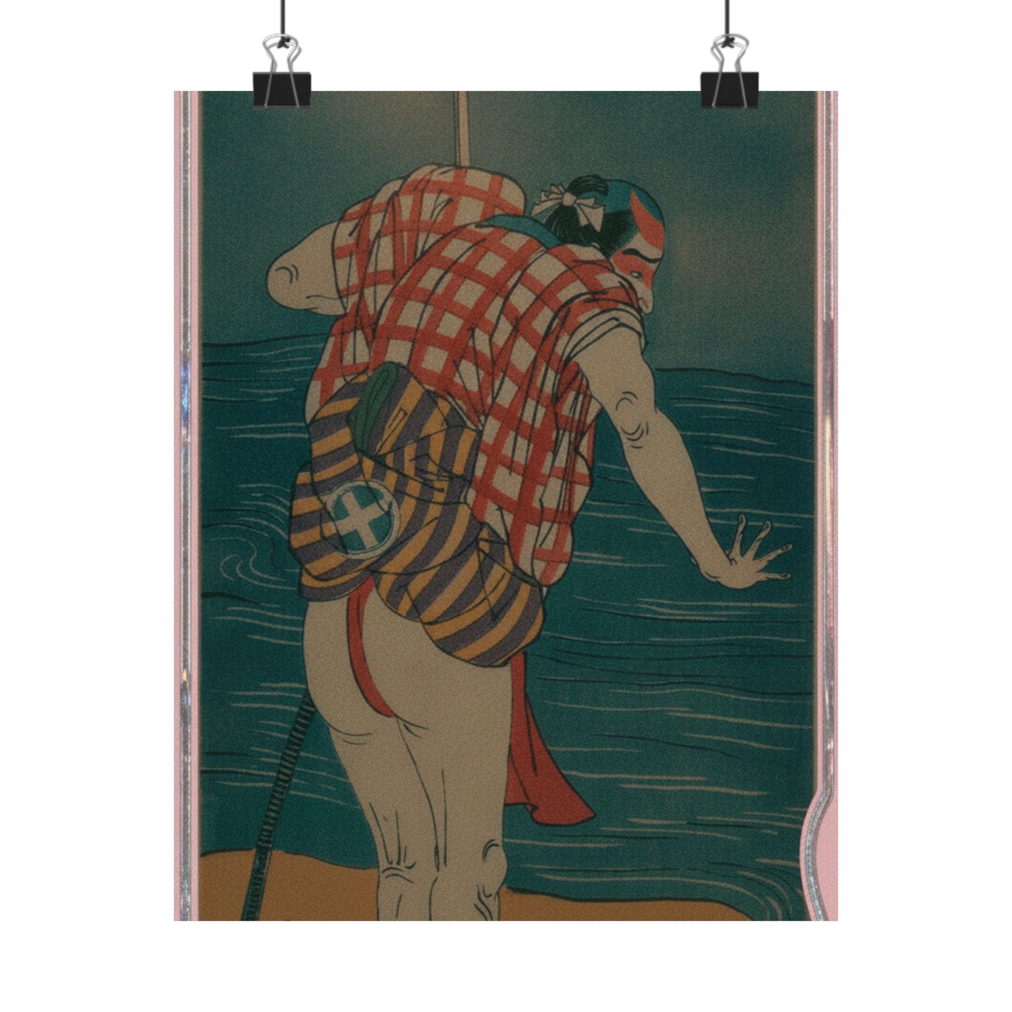 Cinematic — The Actor Otani Hiroemon Iii As Man Ready To Wade Into The Sea With A Drawn Swor — Matte Poster